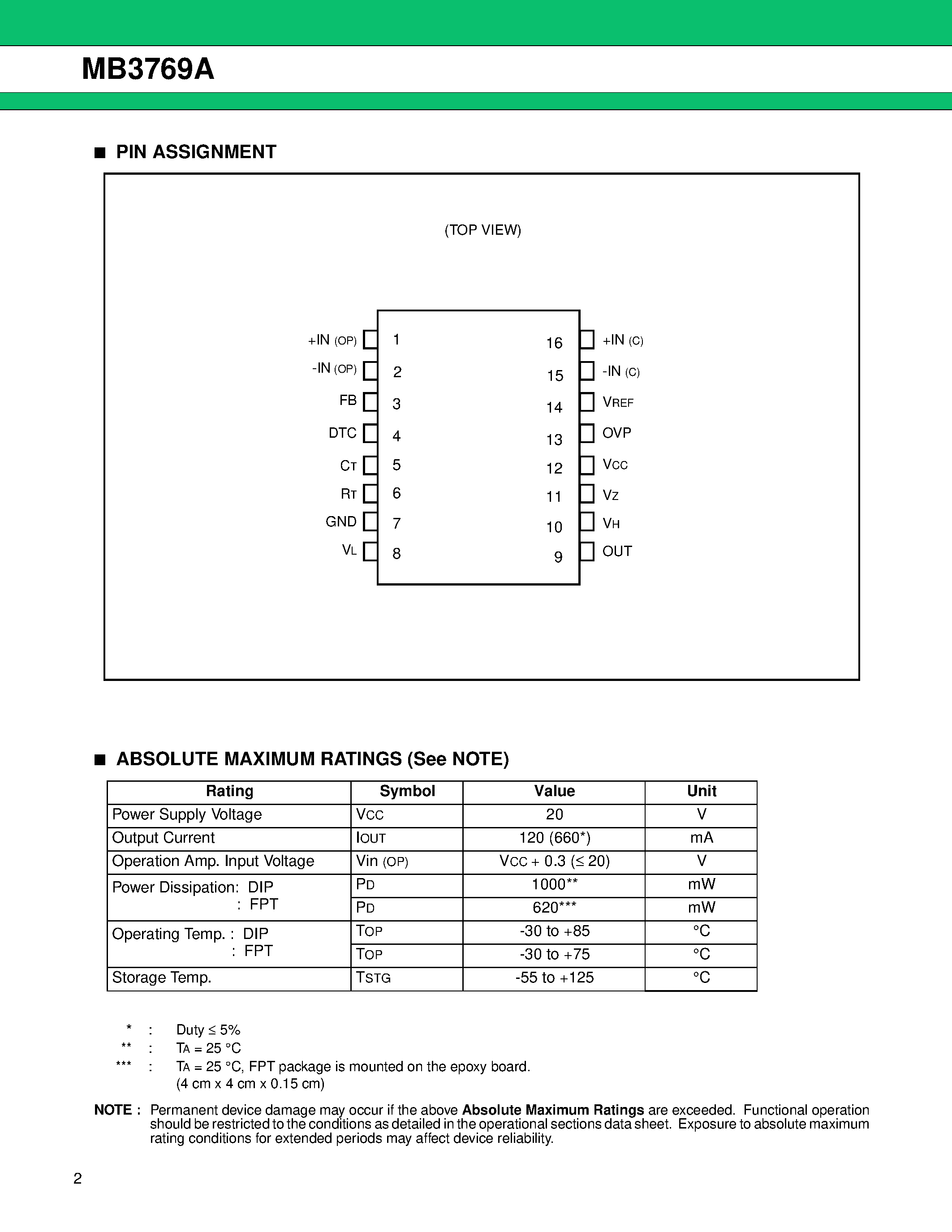 Datasheet MB3769A page 2 Datasheet MB3769A - SWITCHING REGULATOR CONTROLLER page 2