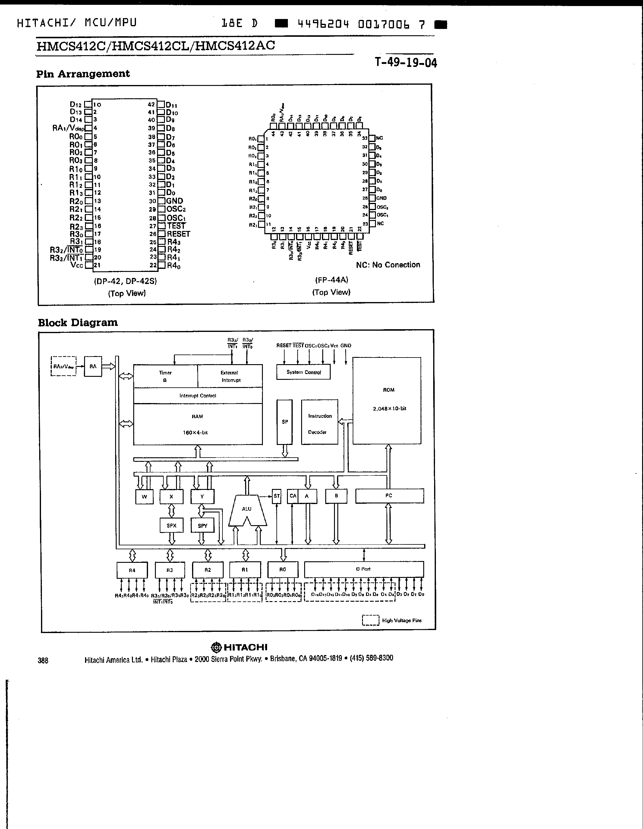 Даташит HD614120 - (HD614125/HD614128) CMOS 4 Bit Single-Chip Microcomputer страница 2
