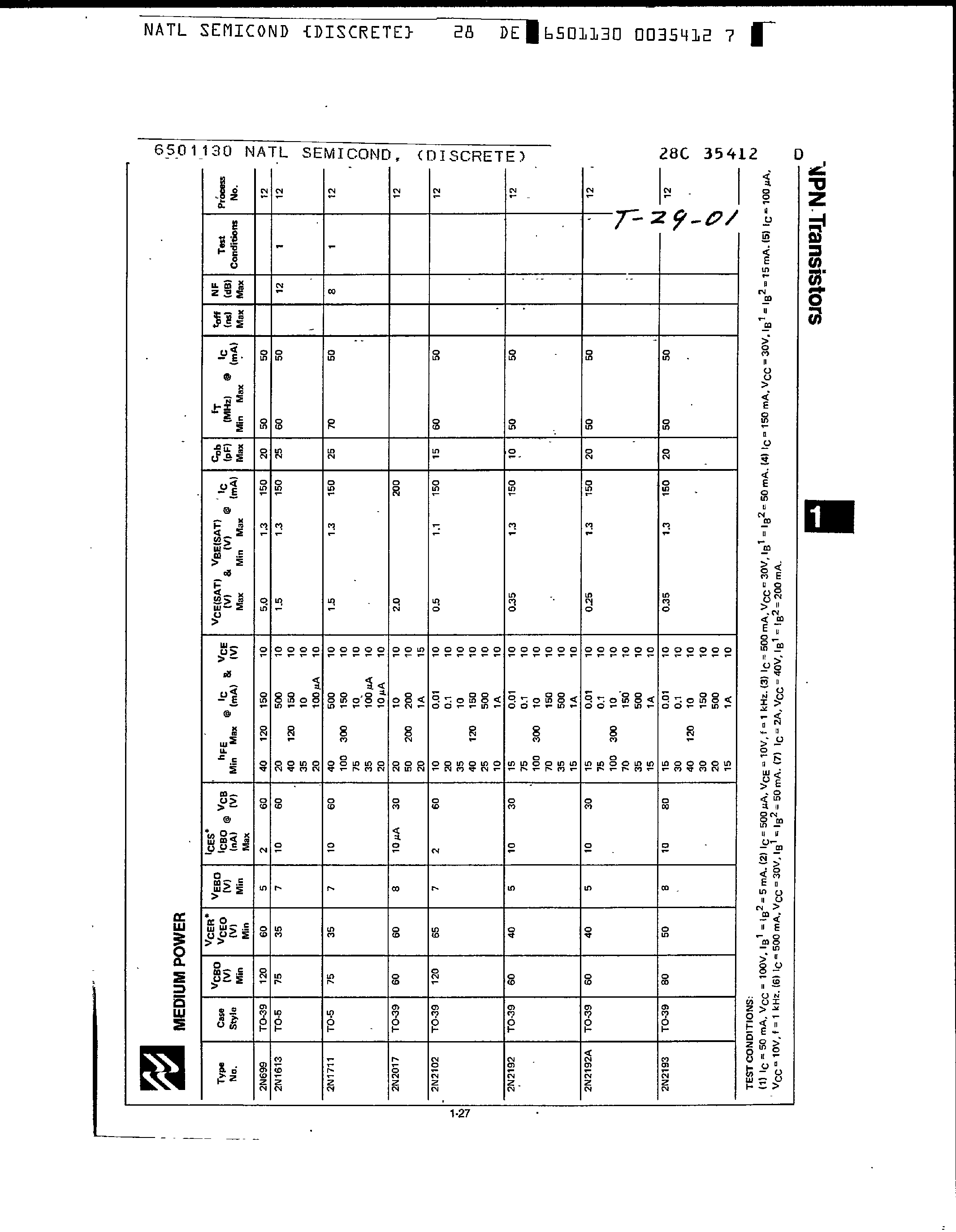 Datasheet 2N3742 page 1 Datasheet 2N3742 - NPN Transistors page 1
