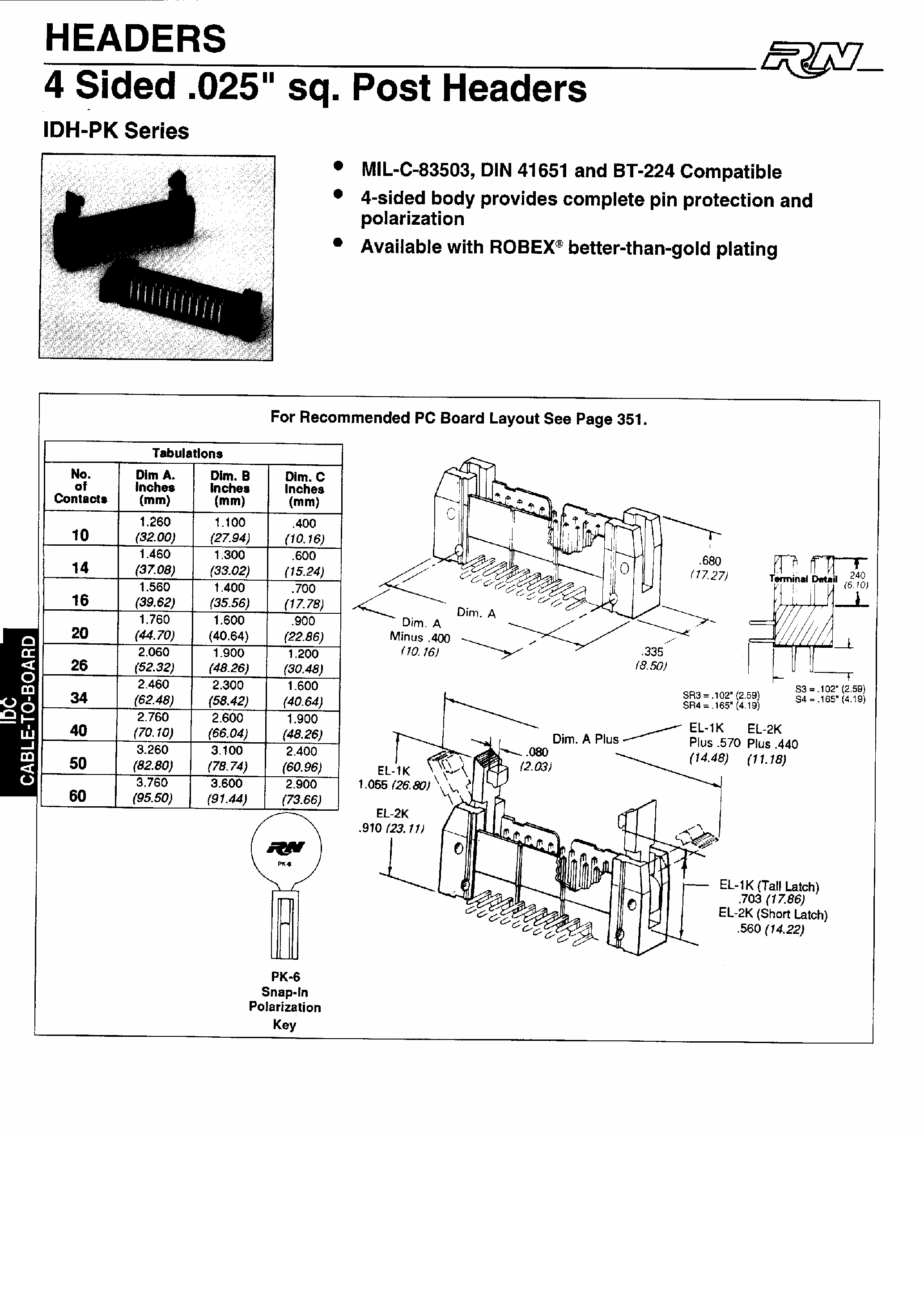 Даташит IDH-20PK1-Sx - 4 Sided .025 sq. Post Headers страница 1