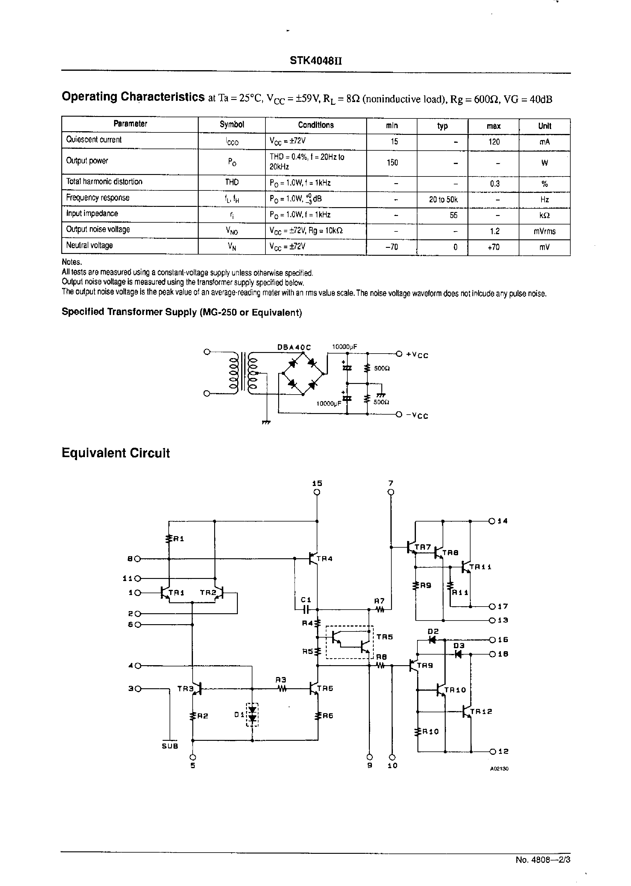 Даташит STK4048II - AF Power Amplifier страница 2