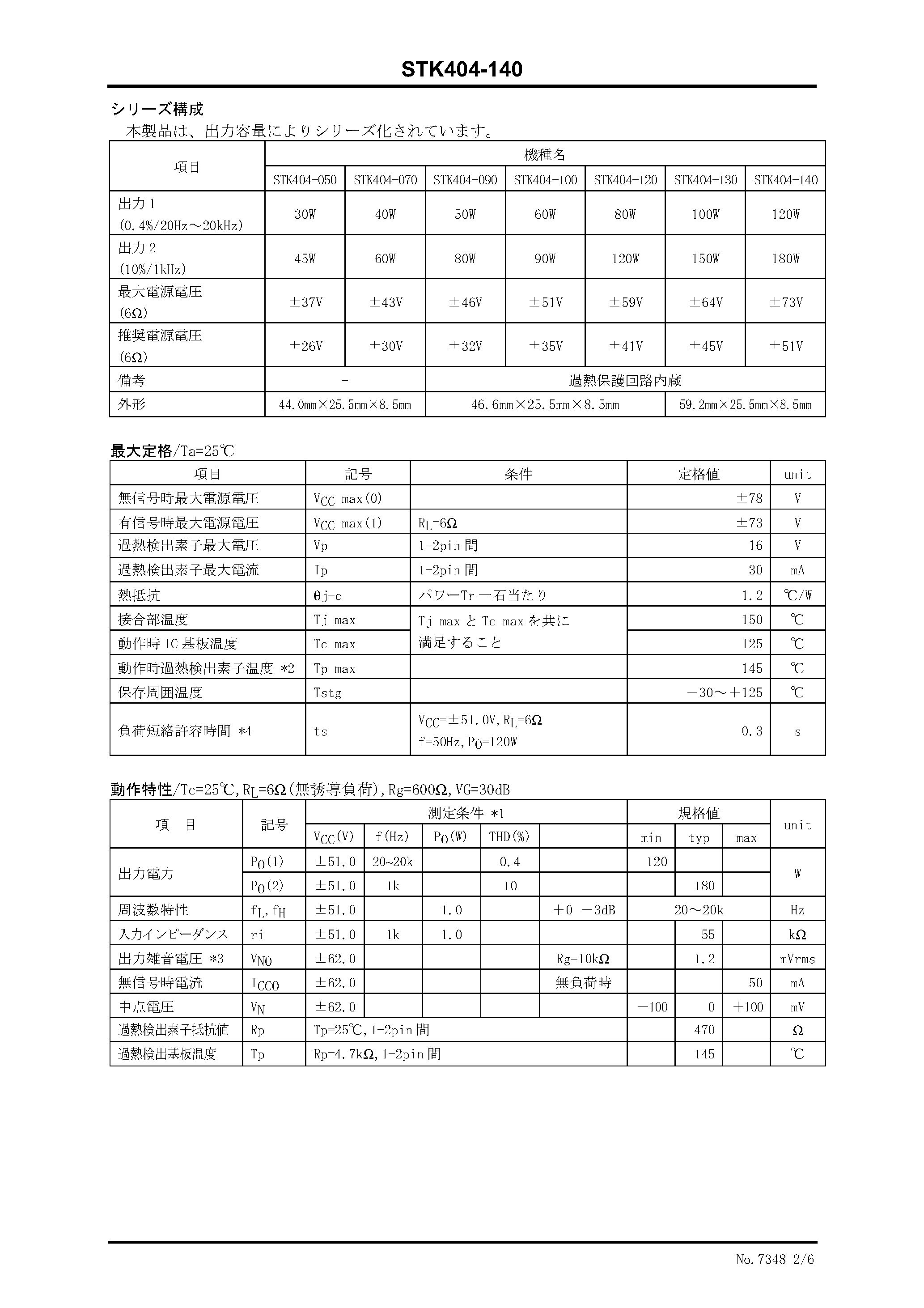 Datasheet STK404-140 page 2 Datasheet STK404-140 - 1 CH AB AUDIO POWER IC page 2