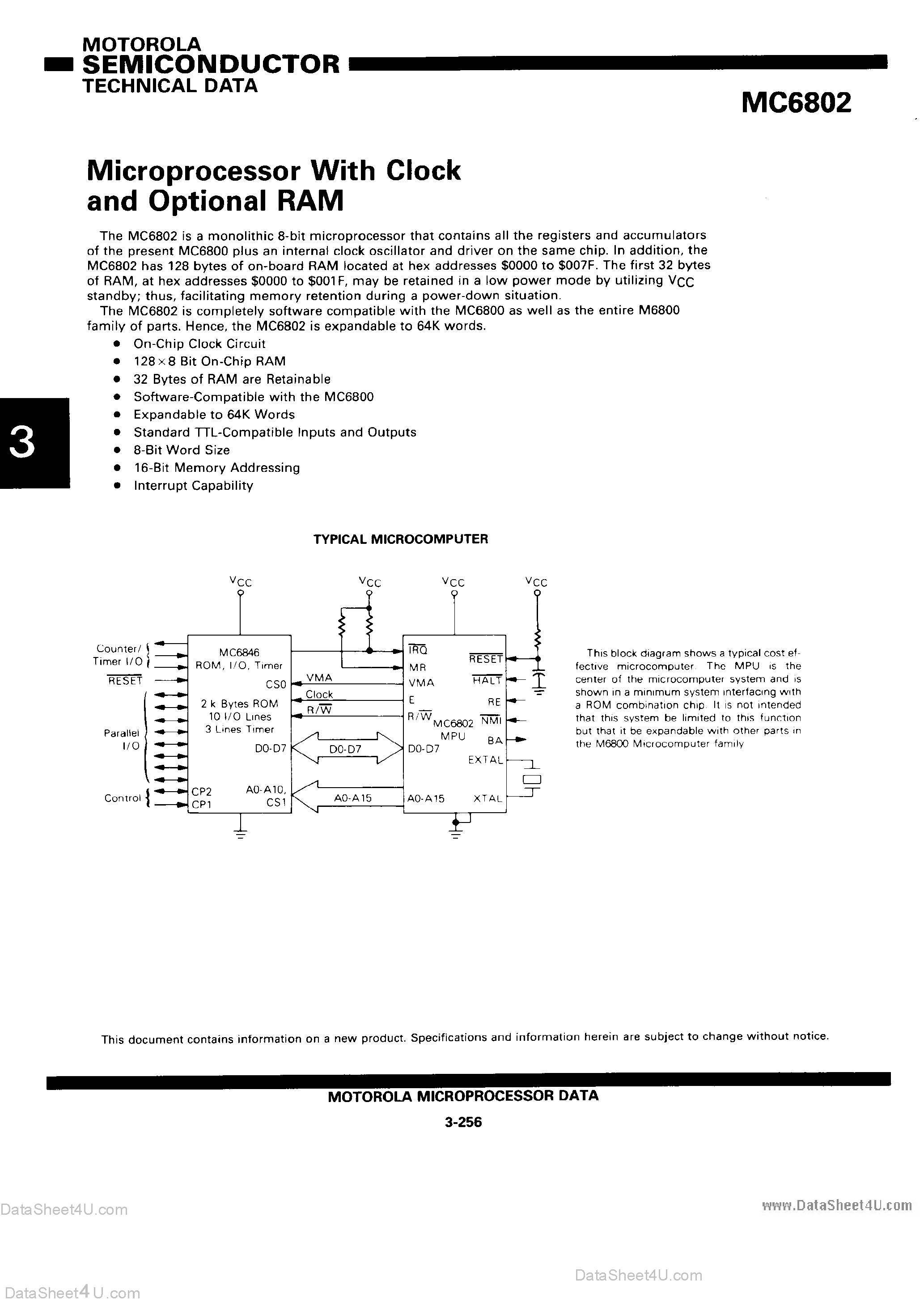 Datasheet MC6802 - Microprocessor with Clock and Optional RAM page 1