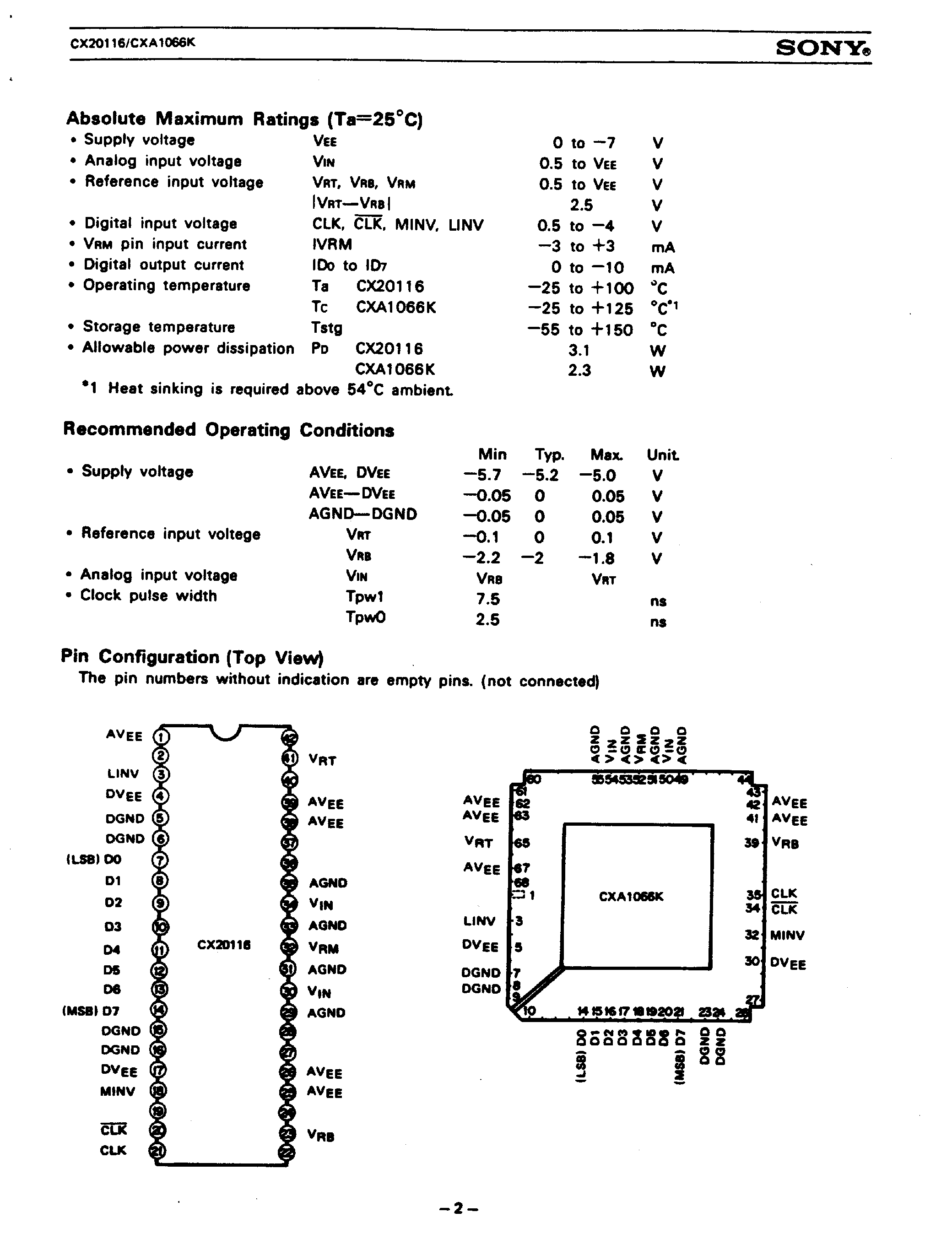 Даташит на микросхему CX20116 страница 2 Даташит CX20116 - 8 Bit / 100 MHz Flash A/D Converter страница 2