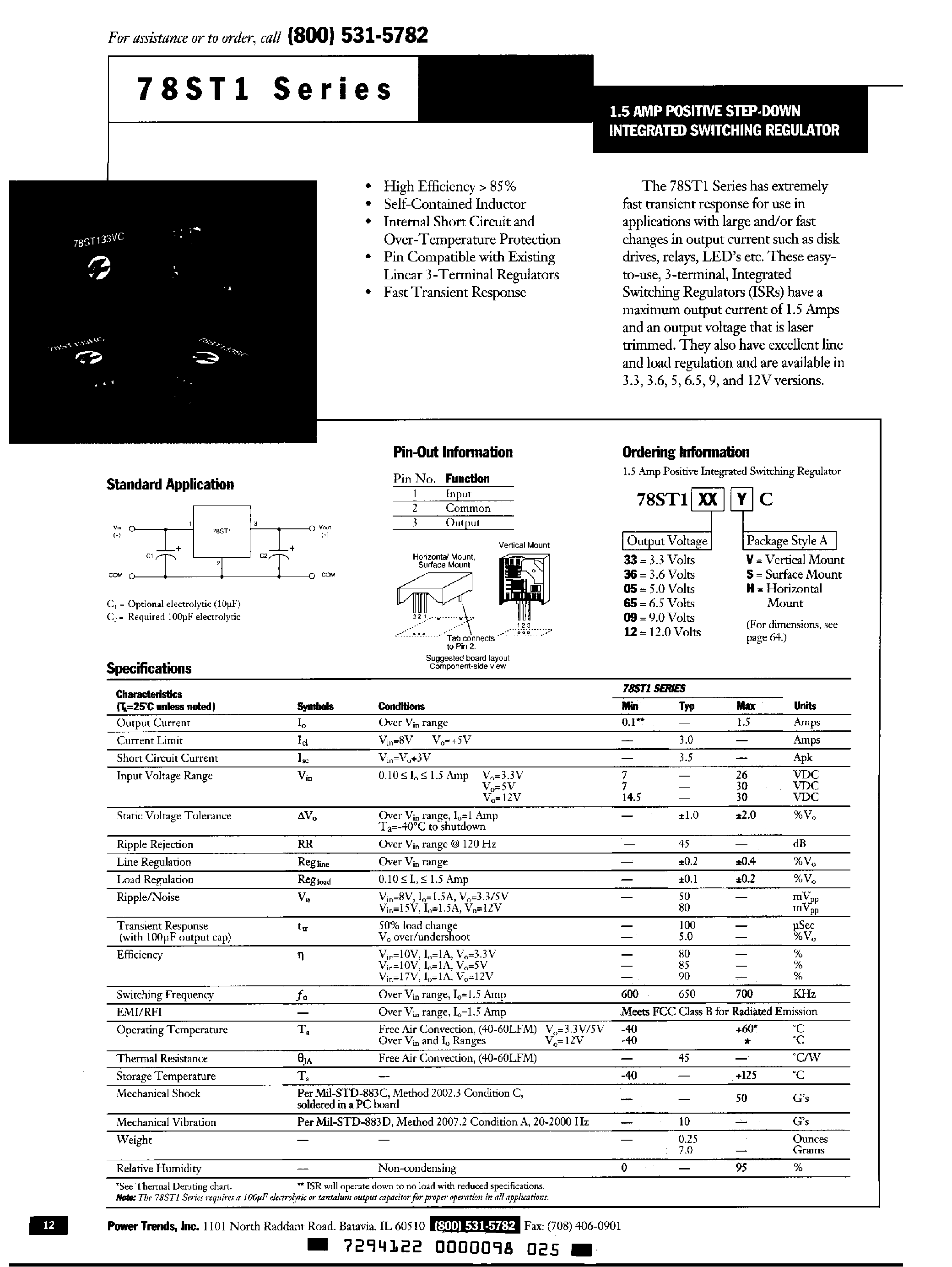 Datasheet 78ST165 - 1.5 Amp Positive Step-Down Integrated Switching Regulator page 1