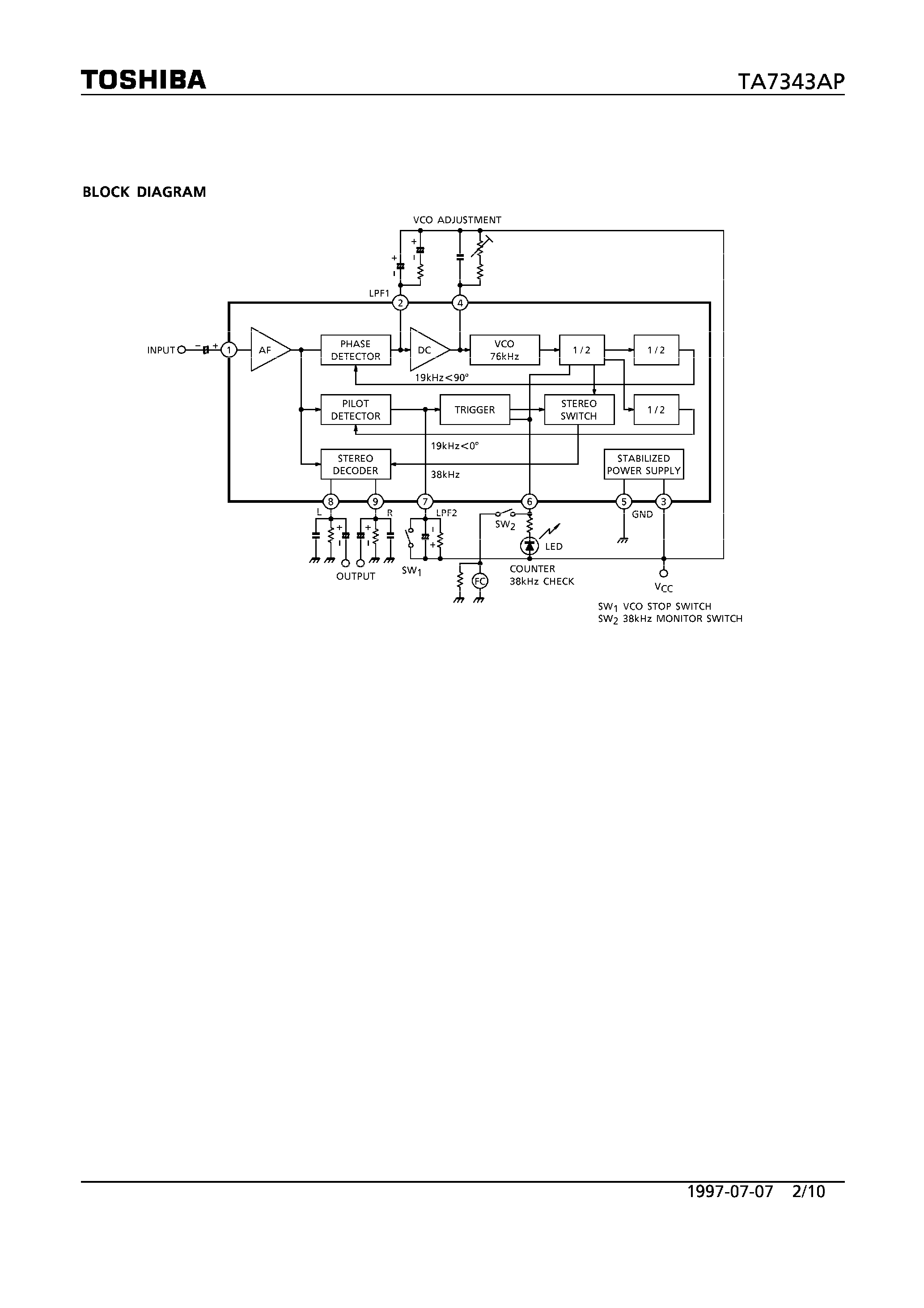 Даташит TA7343AP - FM PLL MPX страница 2