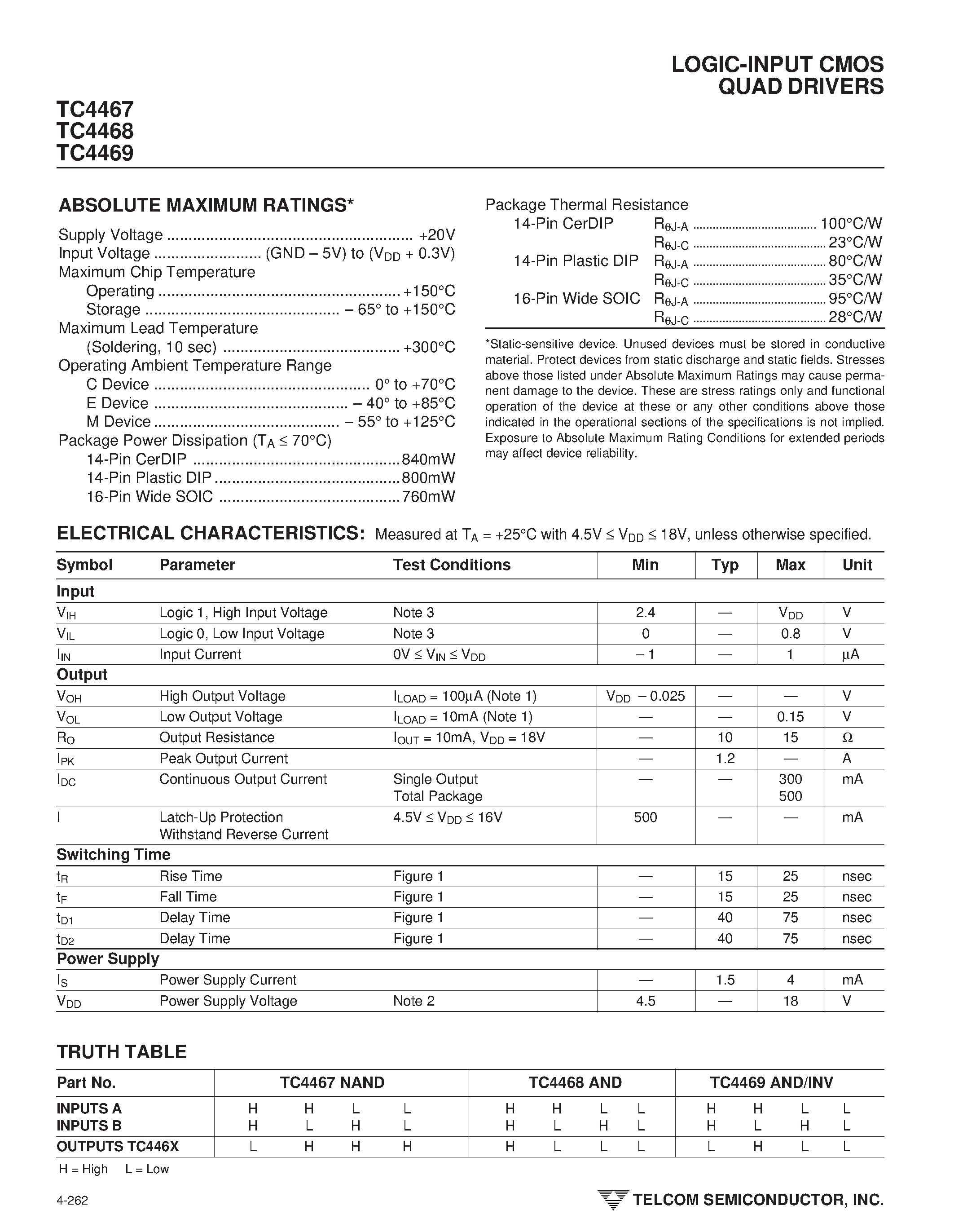 Даташит на микросхему TC446x страница 2 Даташит TC446x - Logic-Input CMOS Quad Drivers страница 2