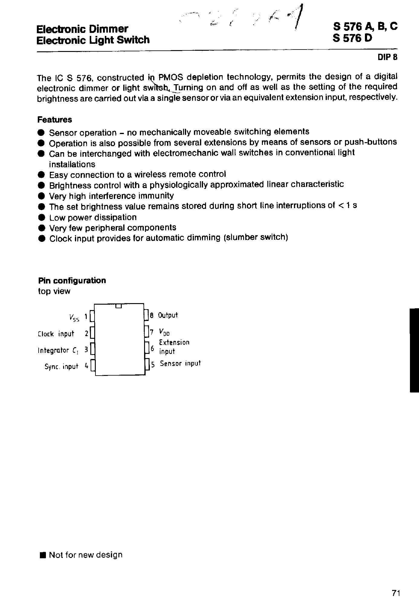 Datasheet S576 - Electronic Dimmer / Electronic Light Switch page 1