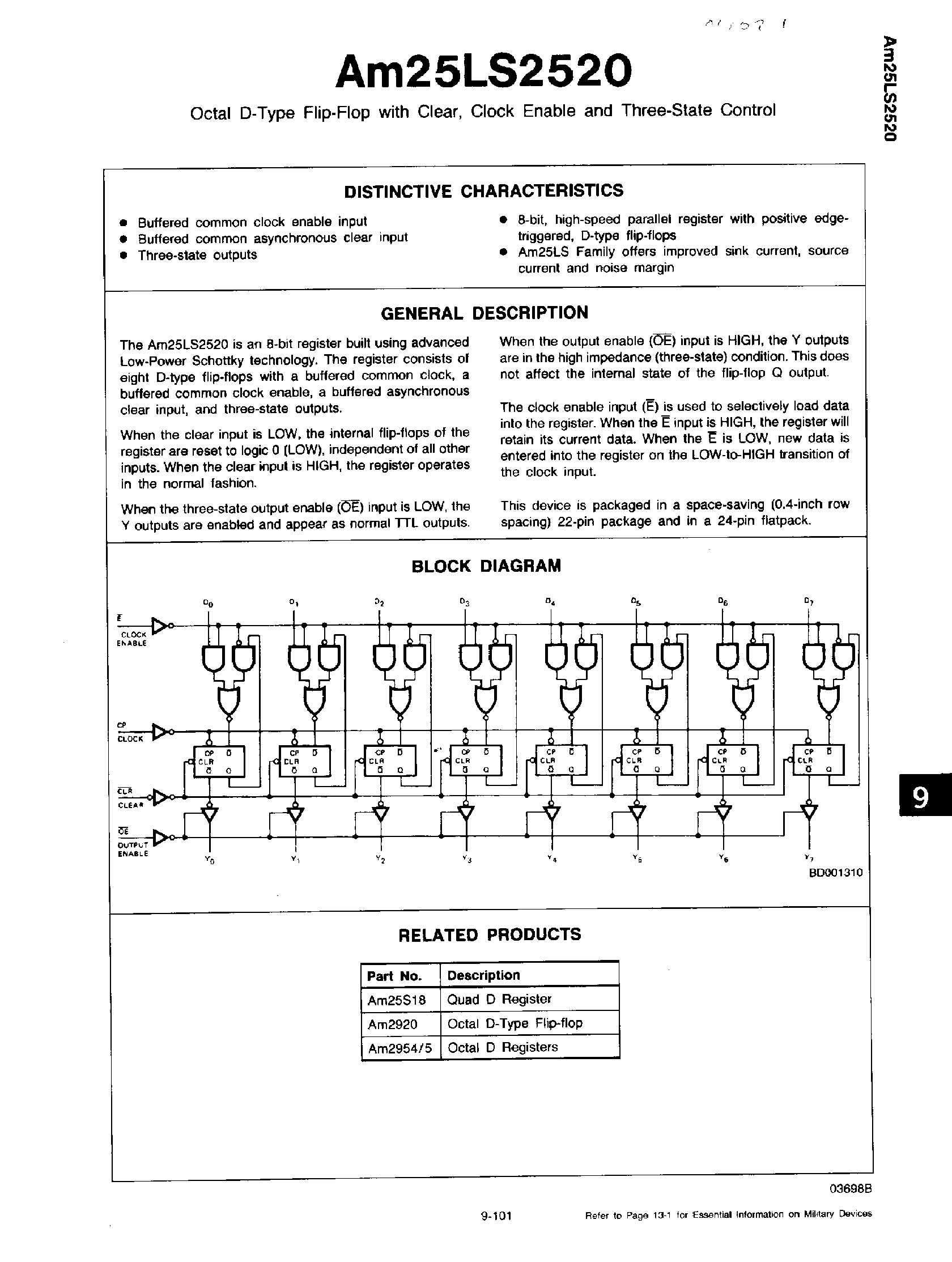 Даташит на микросхему AM25LS2520 страница 1 Даташит AM25LS2520 - Octal D Type F-F with Clear / Clock Enable and 3-State Control страница 1