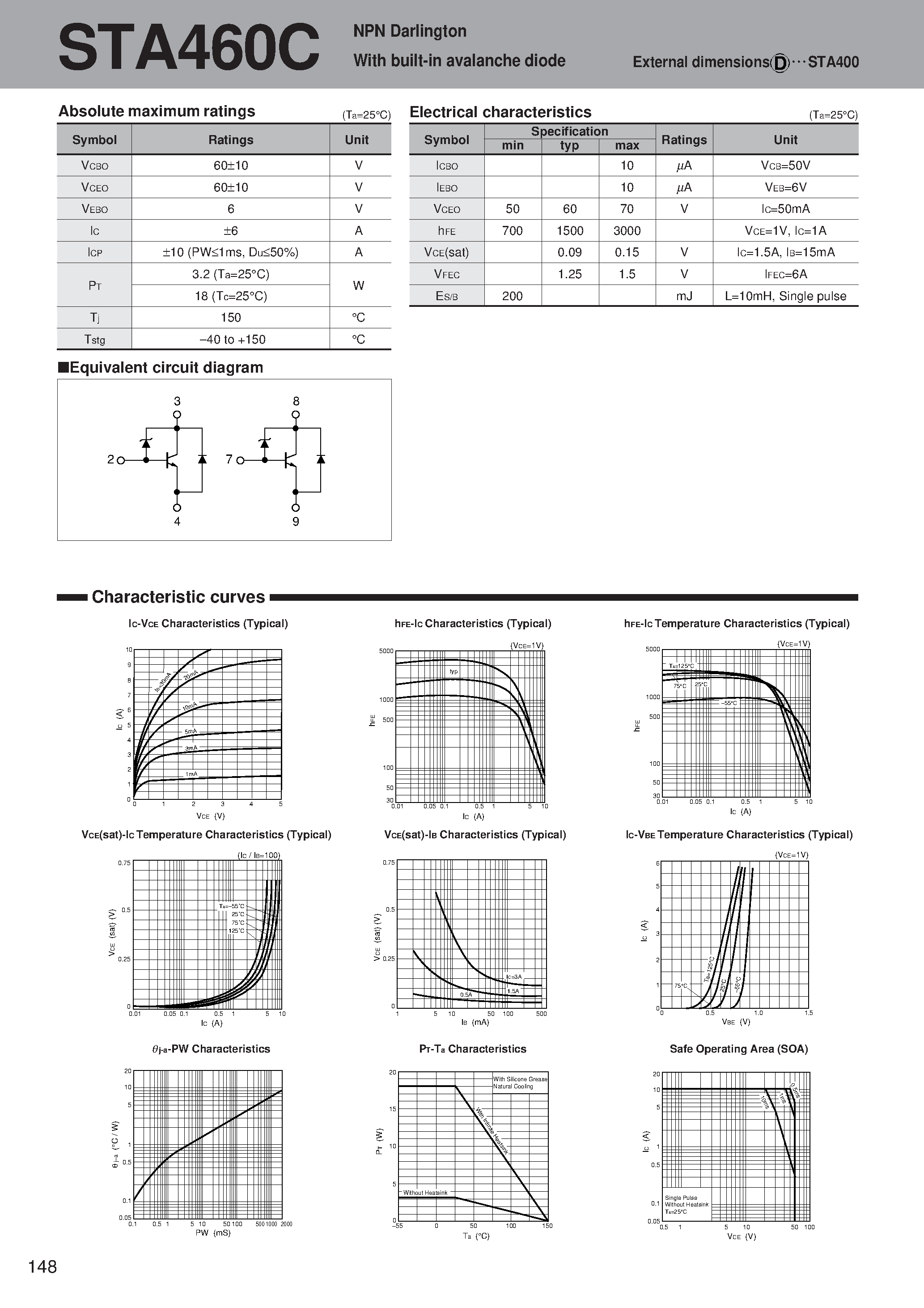 Datasheet STA460C page 1 Datasheet STA460C - NPN Darlington With built-in avalanche diode page 1