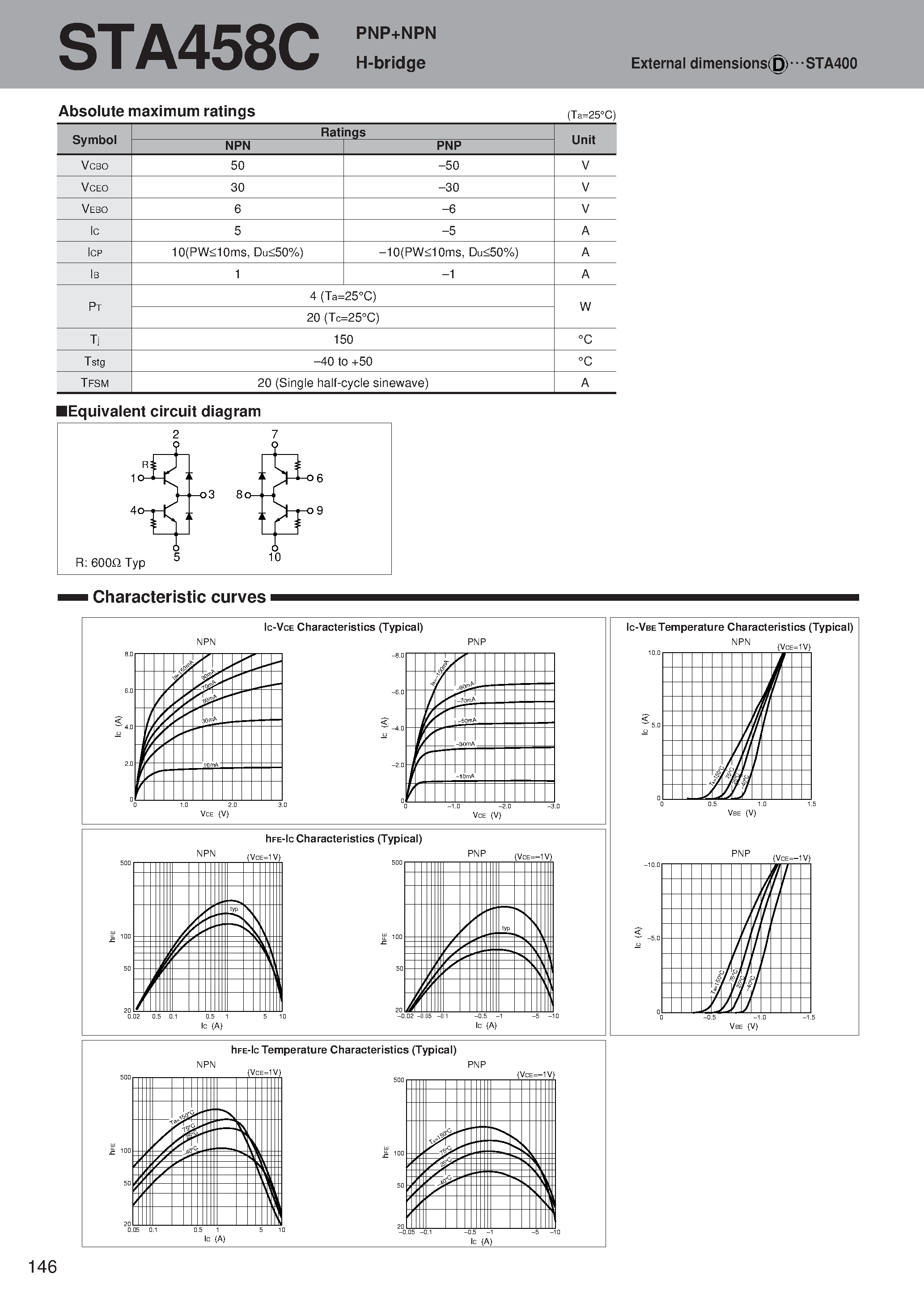 Даташит на микросхему STA458C страница 1 Даташит STA458C - PNP+NPN H-bridge страница 1