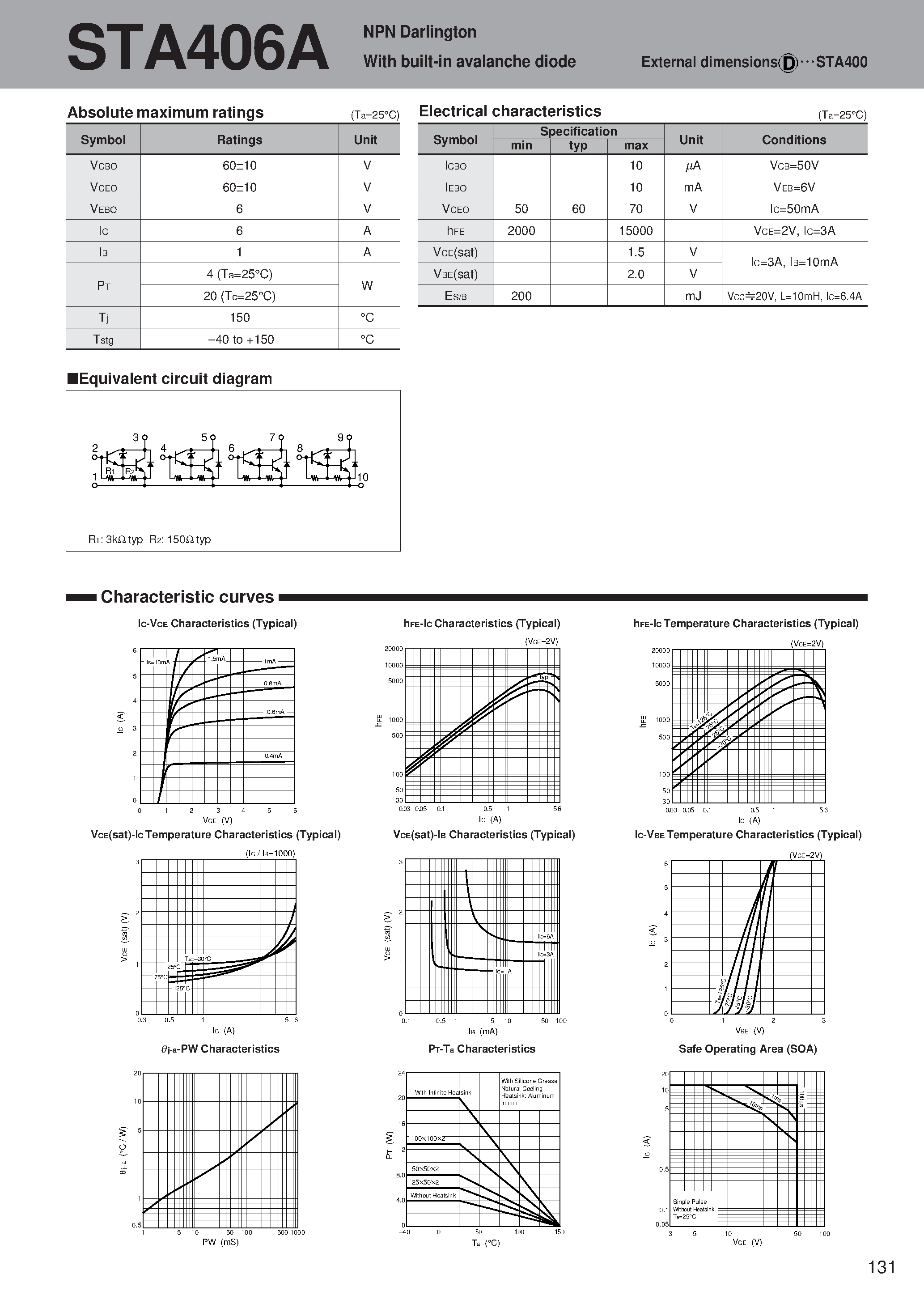 Datasheet STA406A page 1 Datasheet STA406A - NPN Darlington With built-in avalanche diode page 1
