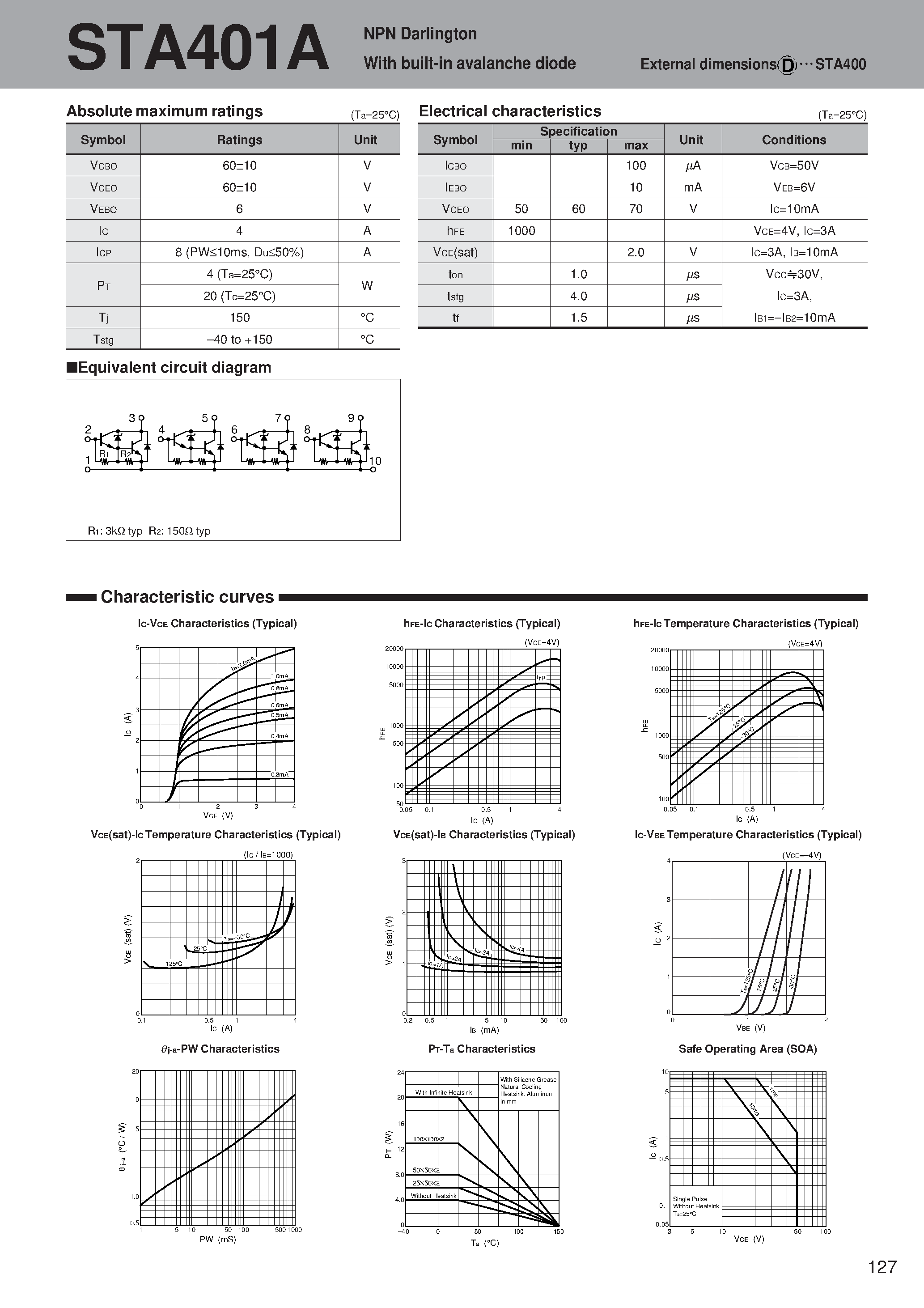 Datasheet STA401A - NPN Darlington With built-in avalanche diode page 1