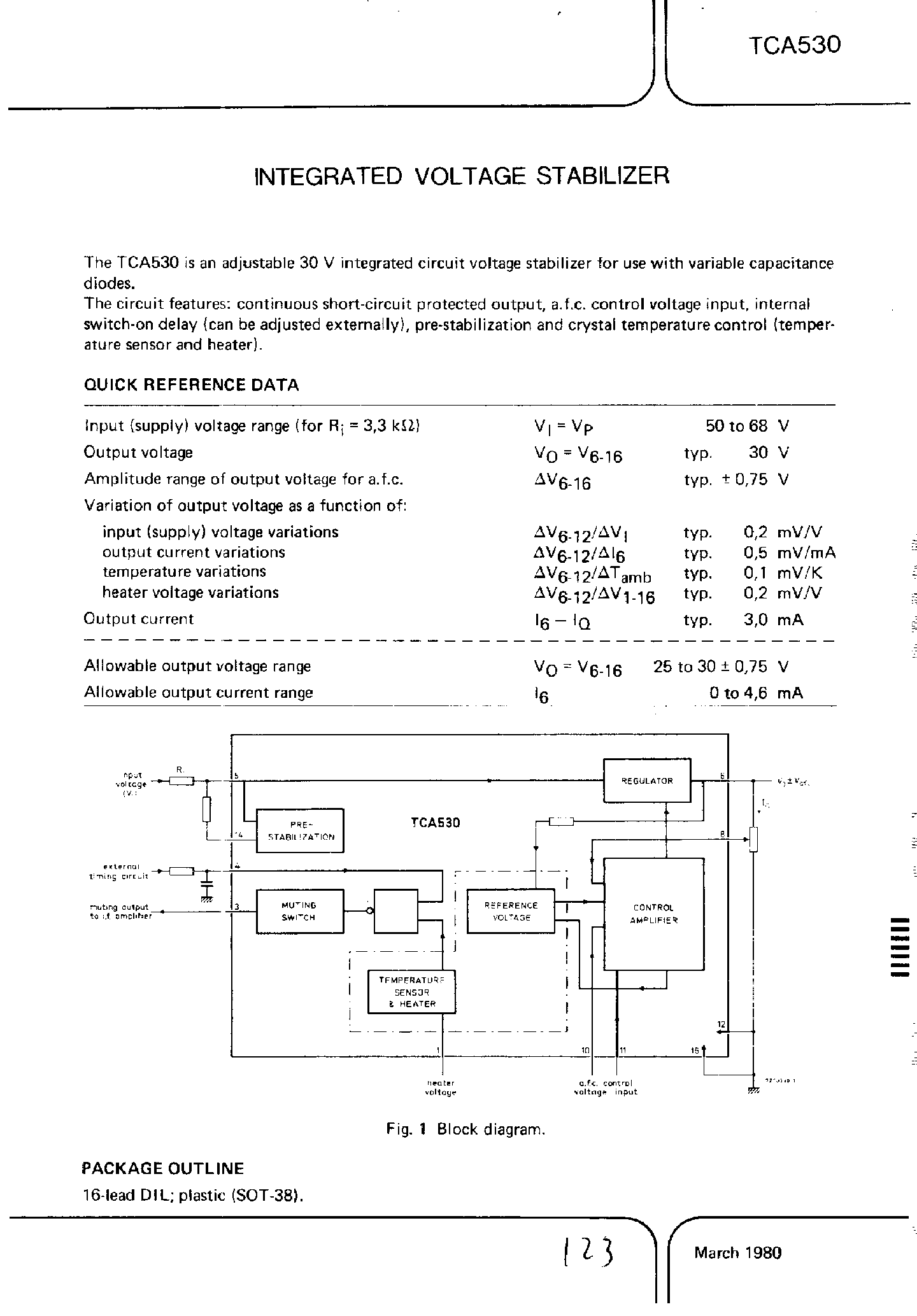 Даташит на микросхему TCA530 страница 1 Даташит TCA530 - INTEGRATED VOLTAGE STABILIZER страница 1