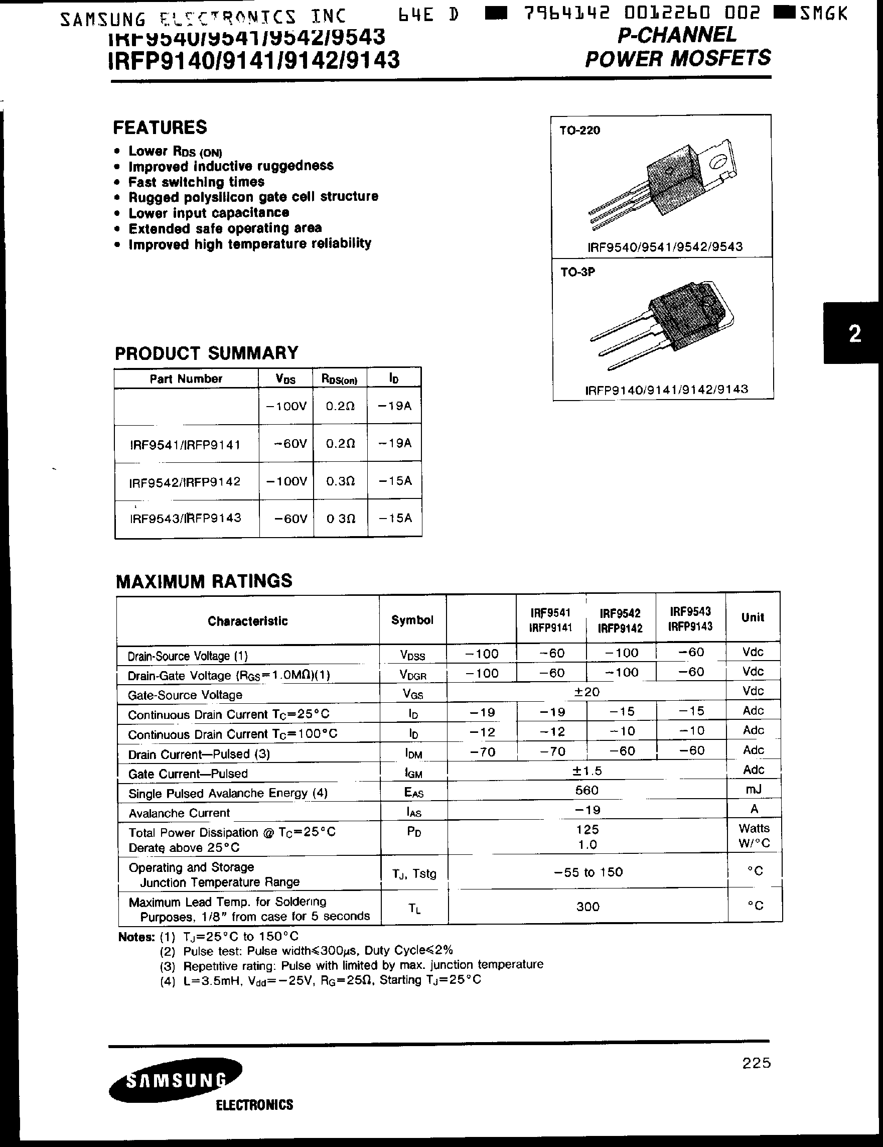 Datasheet IRF9543 - P Channel Power MOSFET page 1