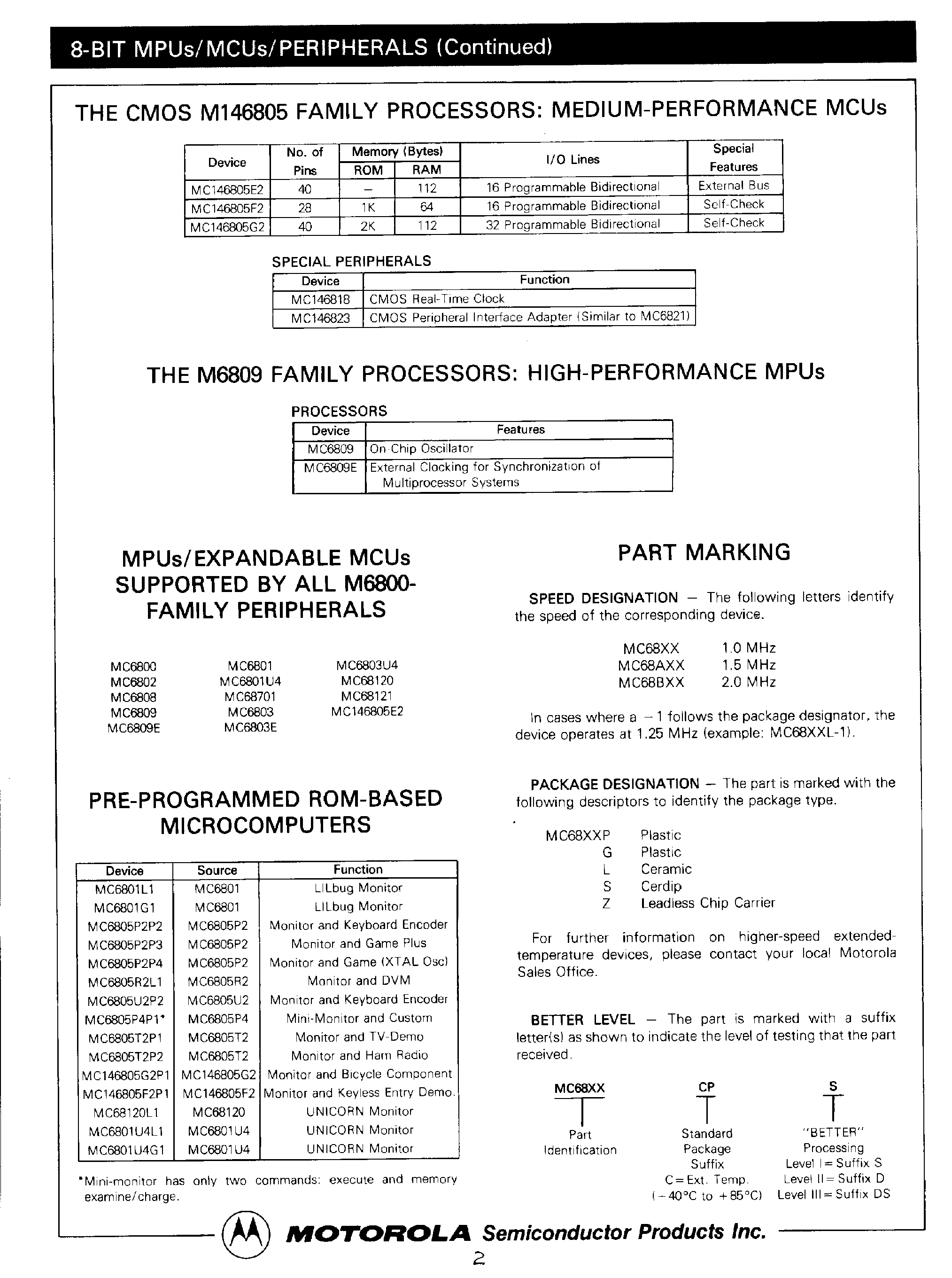 Datasheet MC6805 page 2 Datasheet MC6805 - (M6800 Series) 8 Bit MPU / MCU / Peripherals page 2