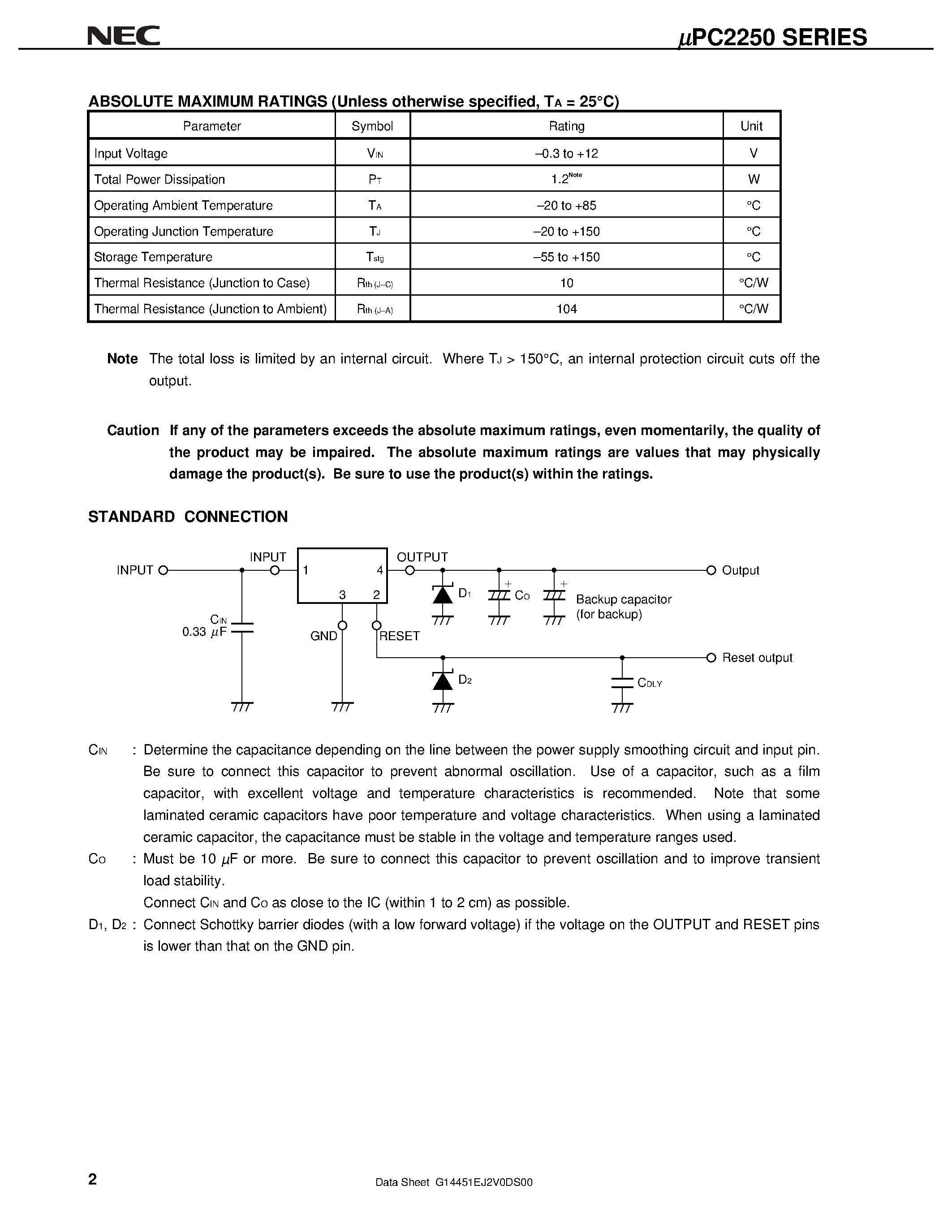 Datasheet UPC2255 - (UPC2250 Series) Low Staturated Stabilized Power Supply with System Reset Pin page 2