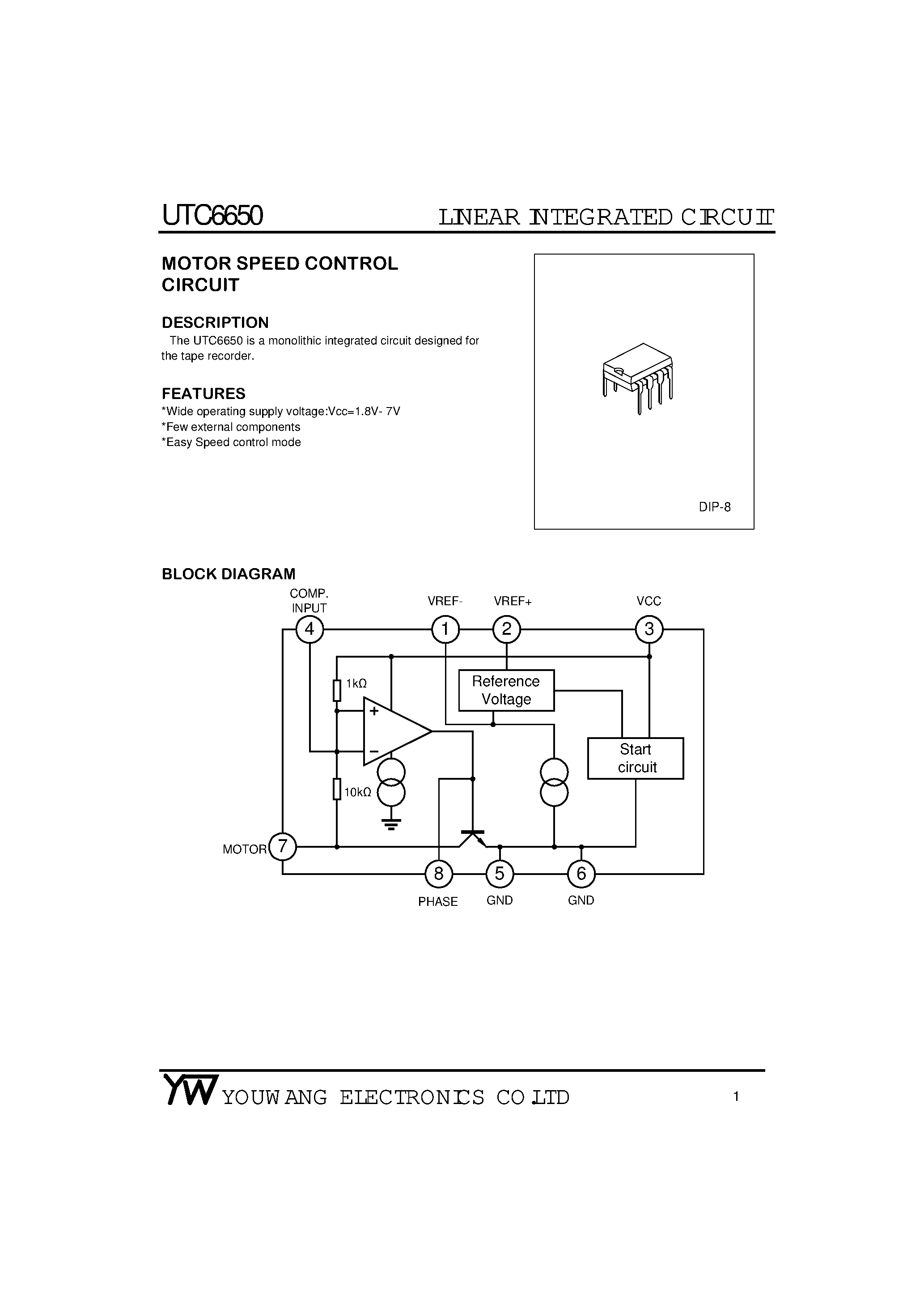Даташит UTC6650 - Motor Speed Control Circuit страница 1