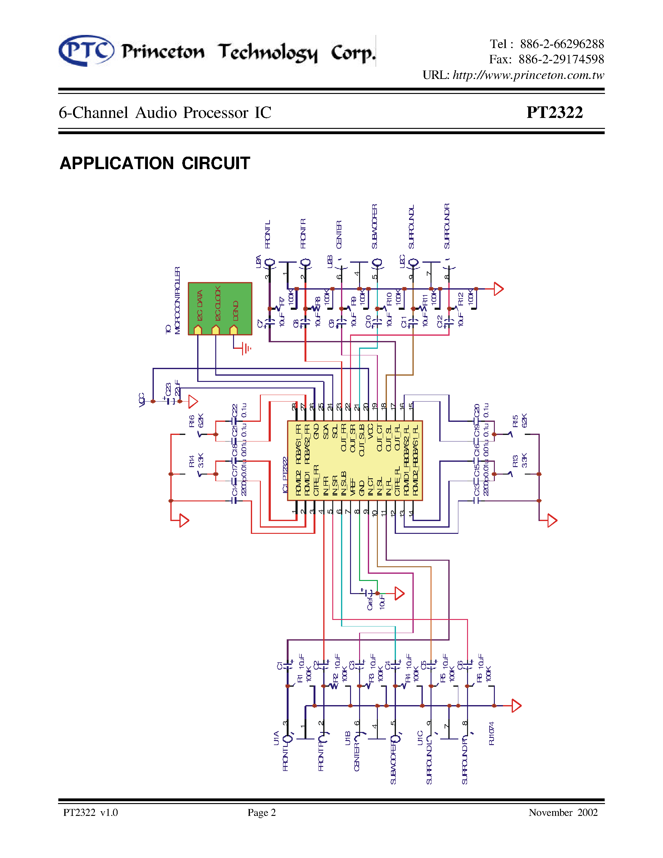 Даташит на микросхему PT2322 страница 2 Даташит PT2322 - 6-Channel Audio Processor IC страница 2