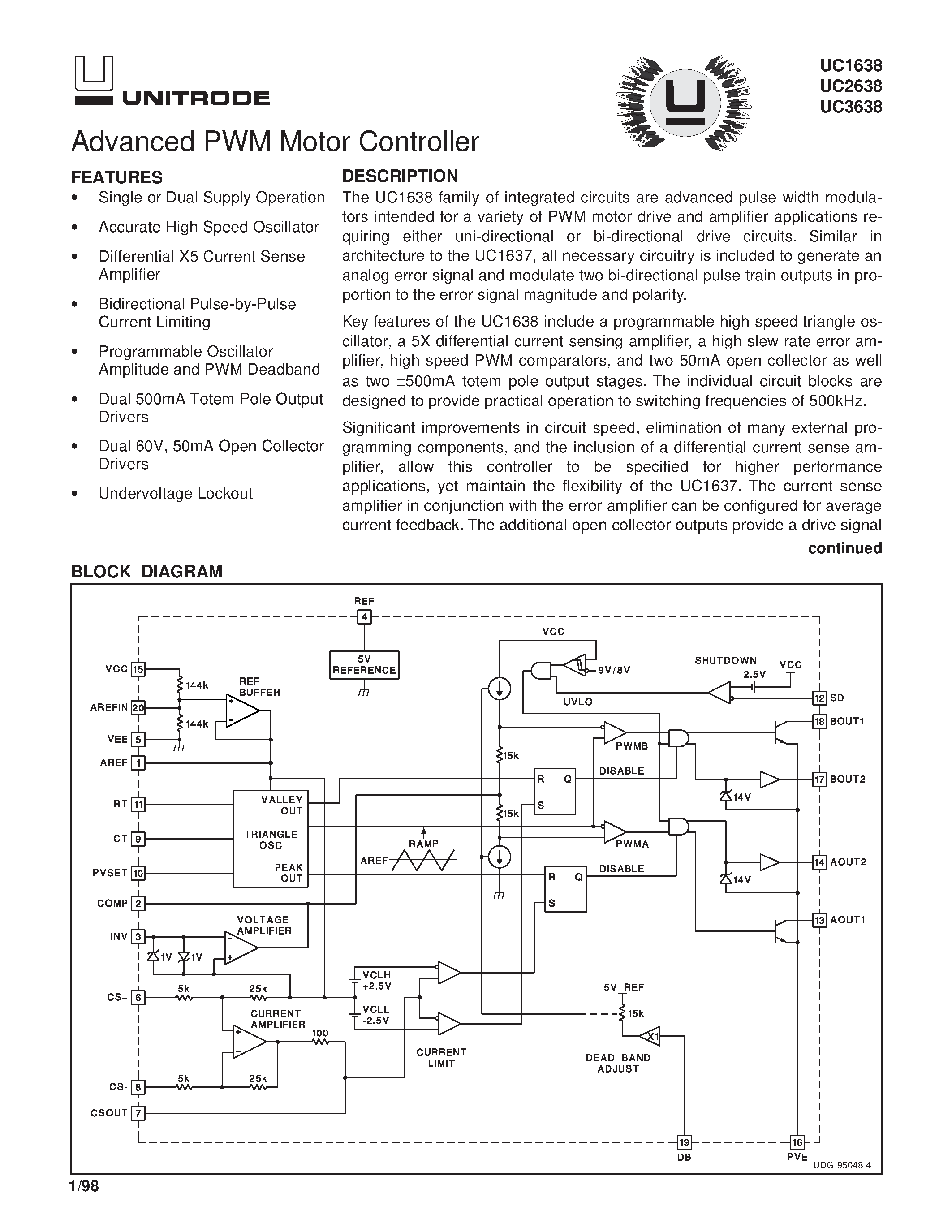 Datasheet UC3638 page 1 Datasheet UC3638 - Advanced PWM Motor Controller page 1