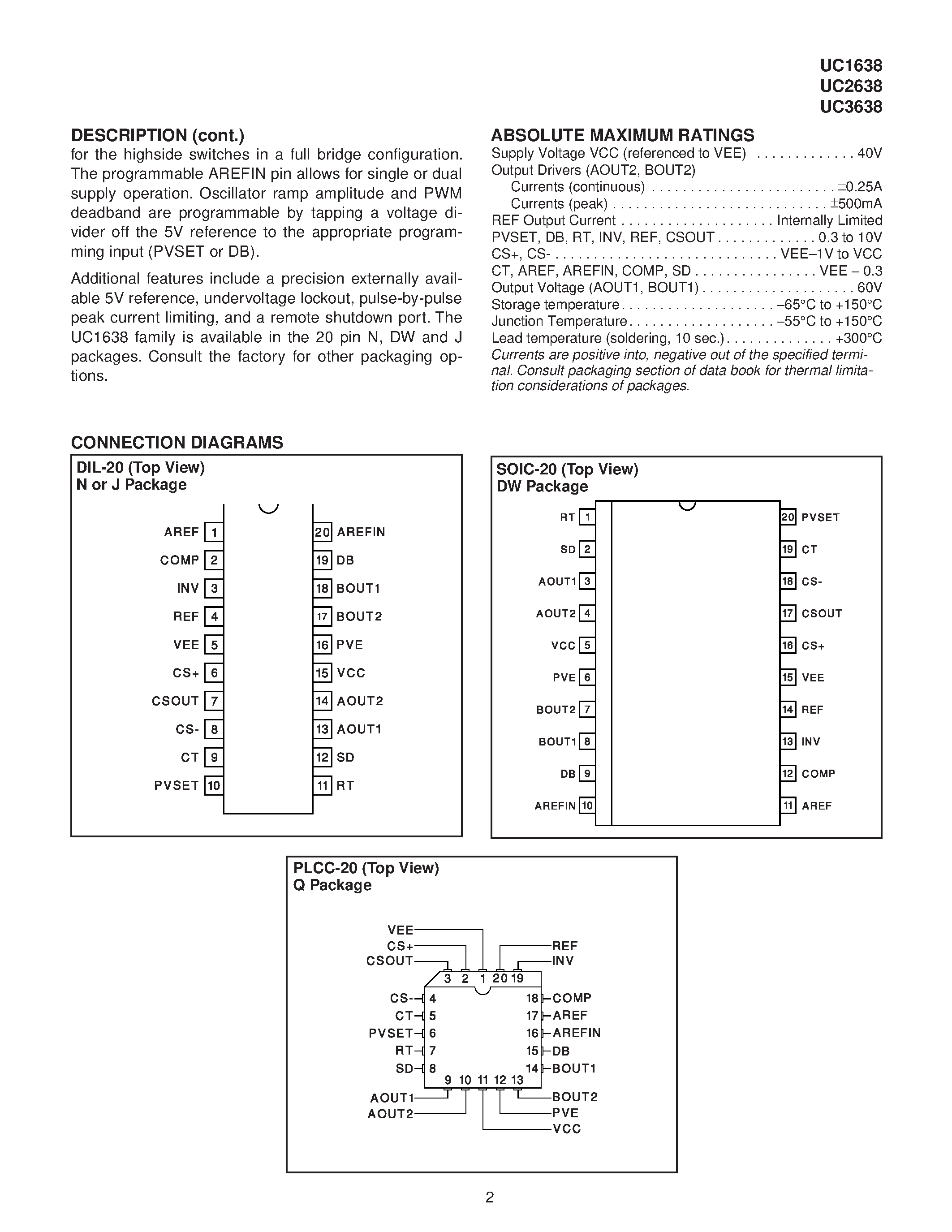 Datasheet UC3638 page 2 Datasheet UC3638 - Advanced PWM Motor Controller page 2