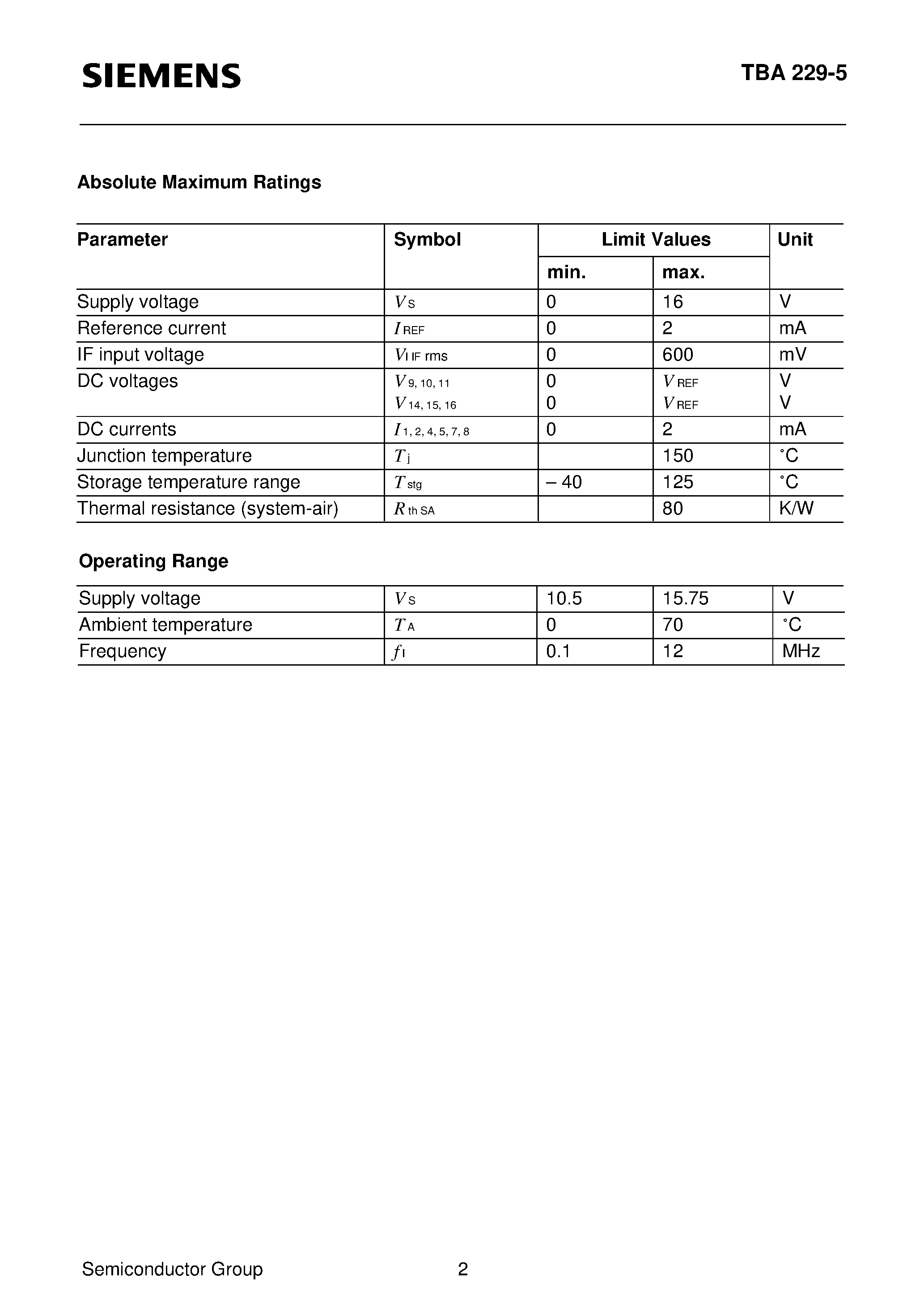 Datasheet TBA229-5 - Dual Sound FM IF Amplifier page 2