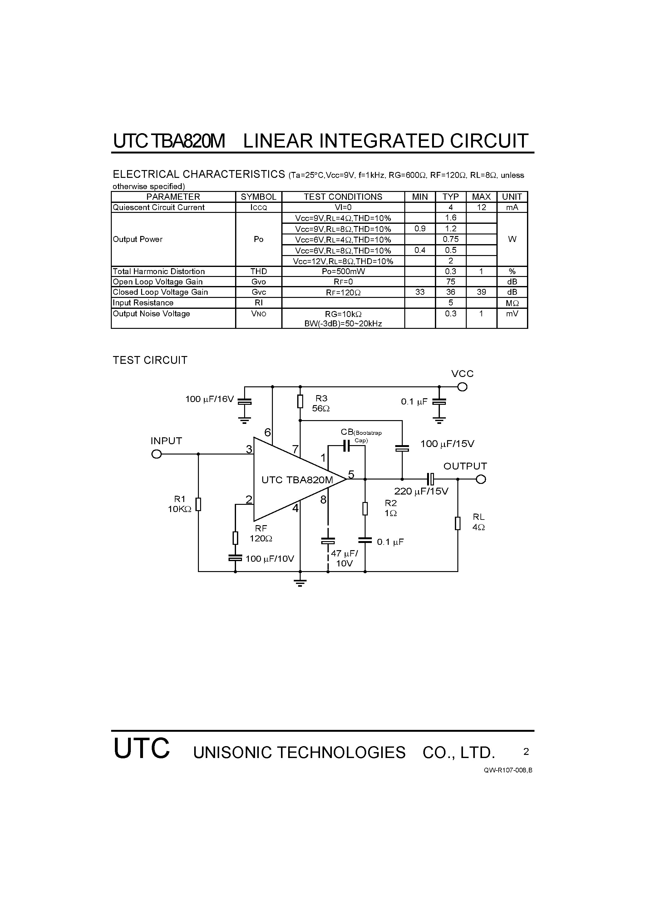 Datasheet TBA820M - 1.2W Audio Power Amplifier page 2