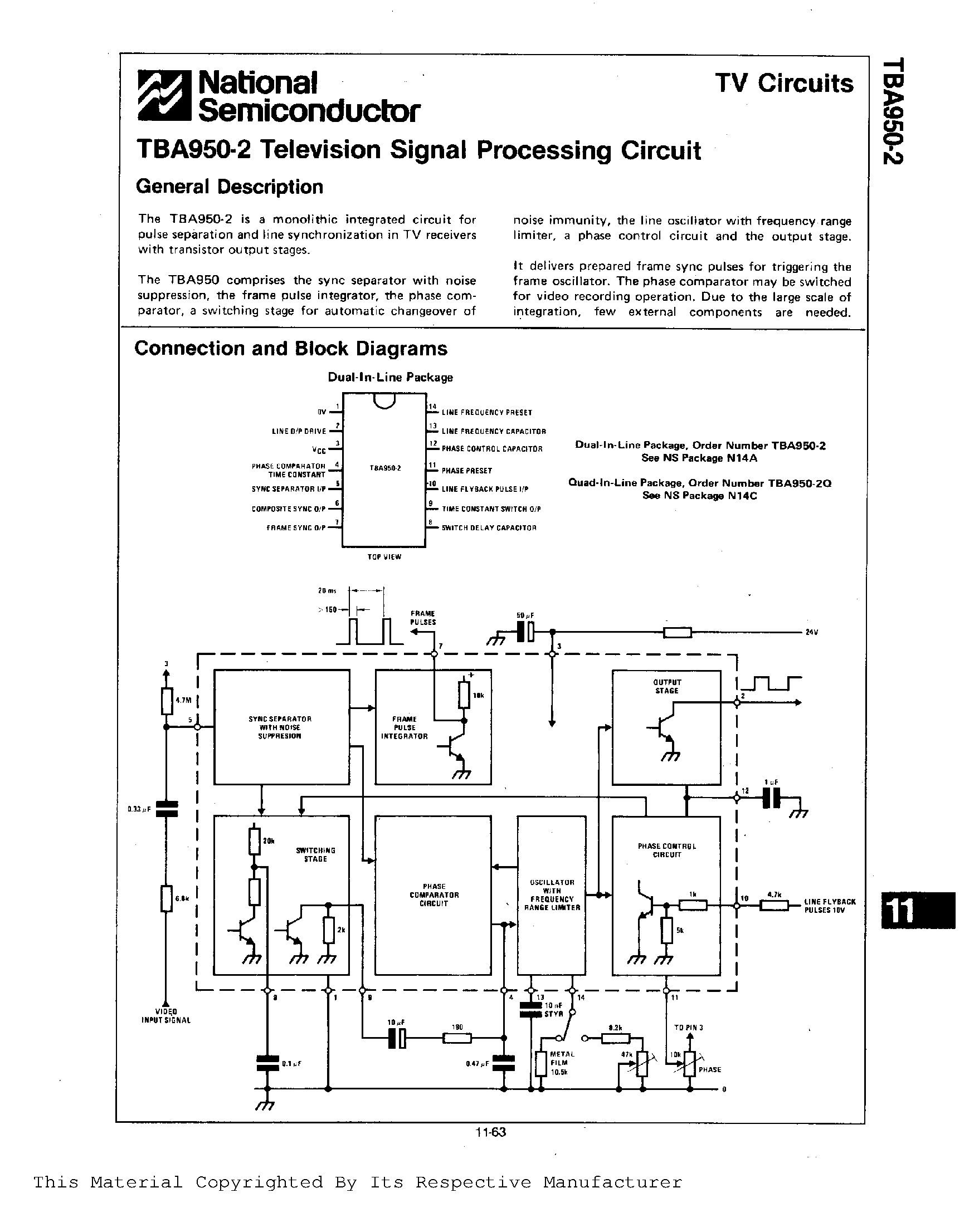 Datasheet TBA950-2 - Television signal Processing Circuit page 1