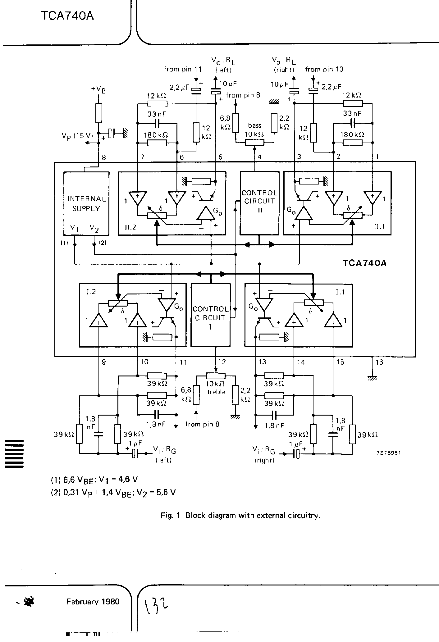 Даташит TCA740A - DC Treble and Bass Stereo Control Circuit страница 2