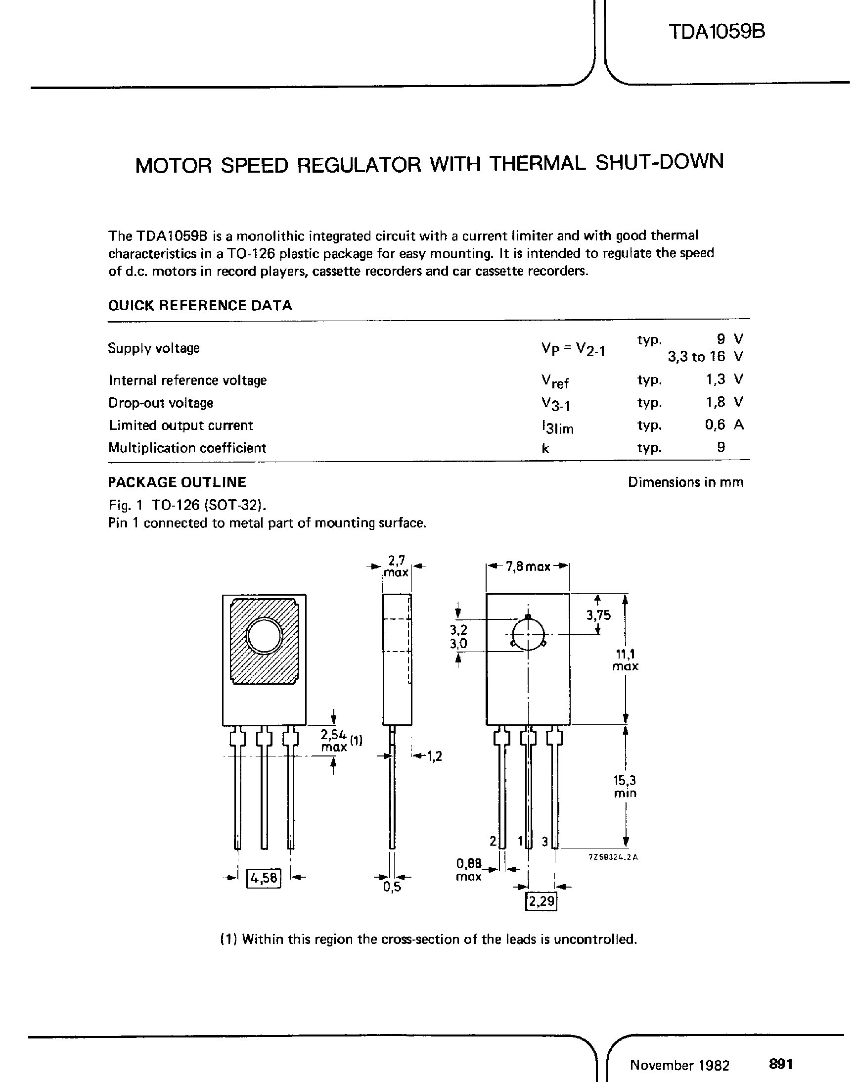 Даташит TDA1059B - Motor Speed Regulator with Thermal Shut-Down страница 1