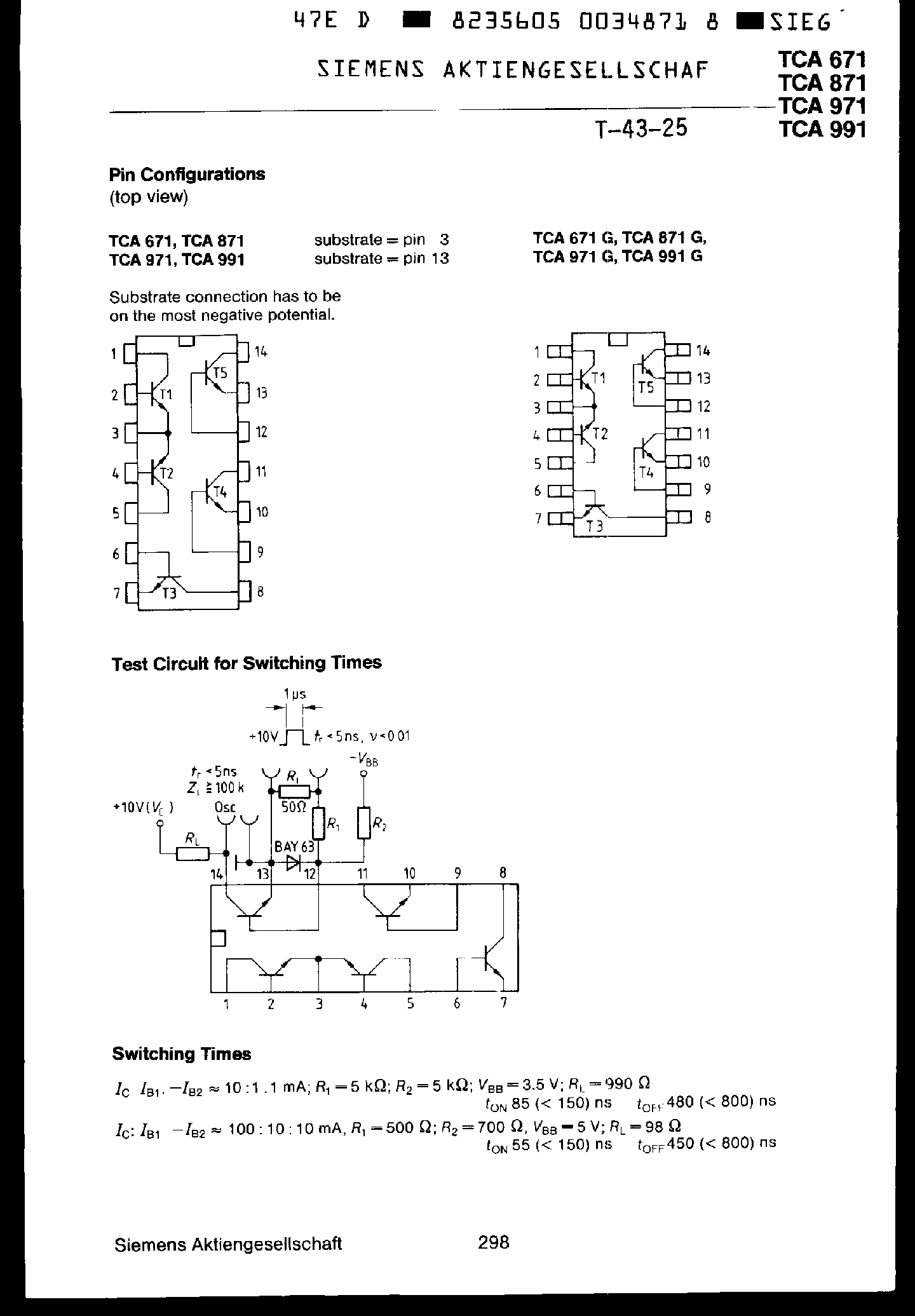 Datasheet TCA871 - Transistor Array with 5 NPN Transistors page 2