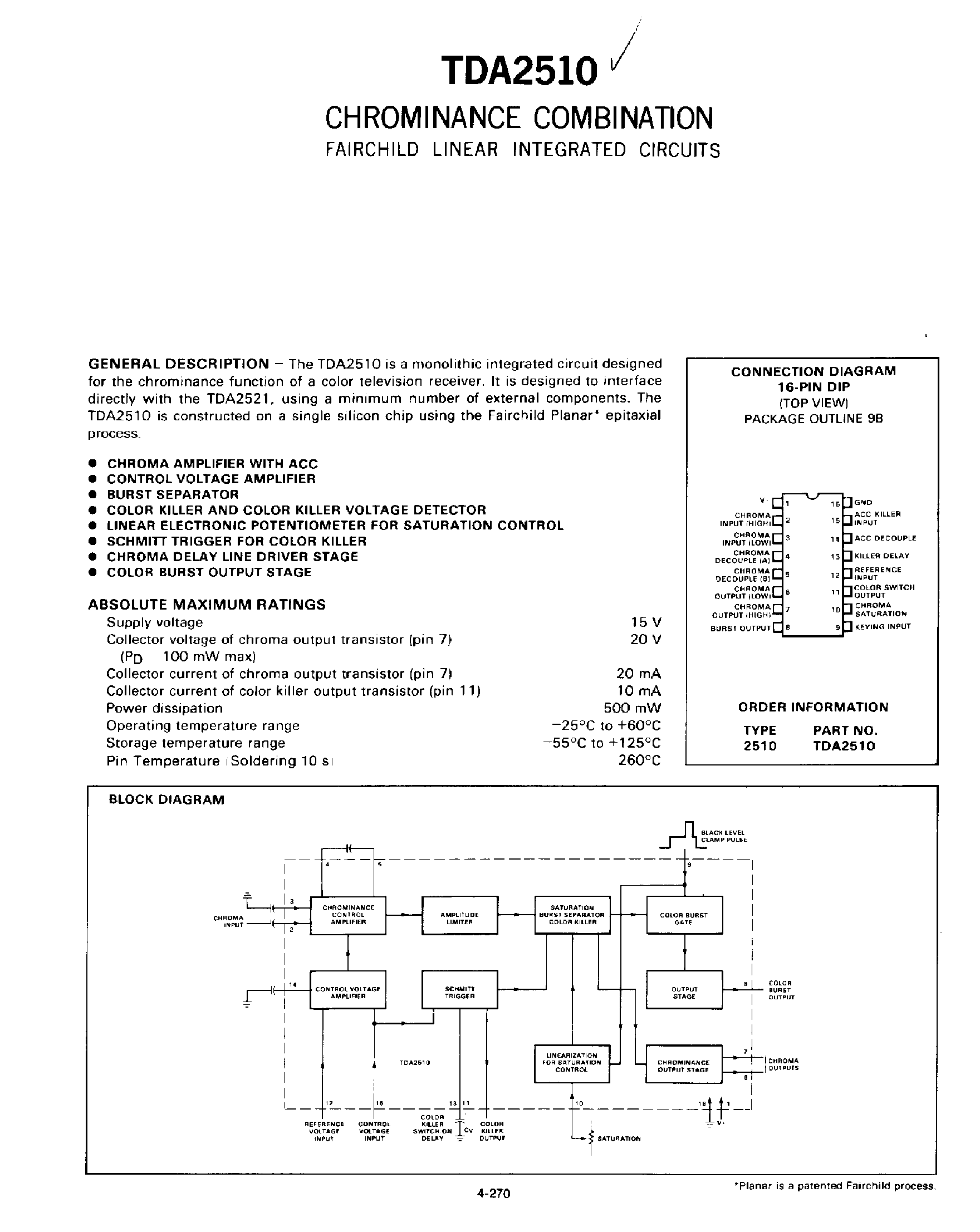 Datasheet TDA2510 - Chromince Combination page 1