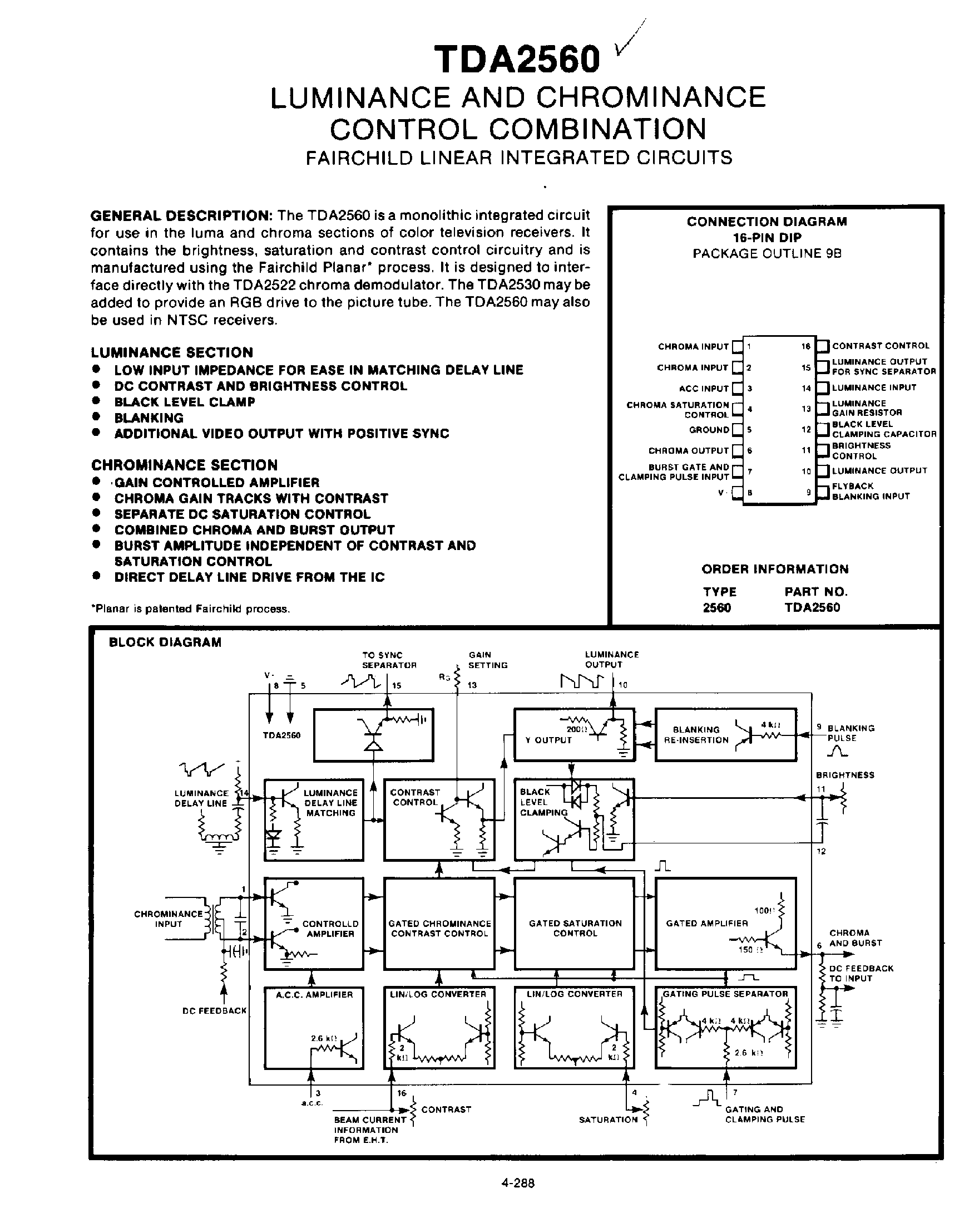 Datasheet TDA2560 page 1 Datasheet TDA2560 - LUMINANCE AND CHROMINANCE CONTROL COMBINATION page 1