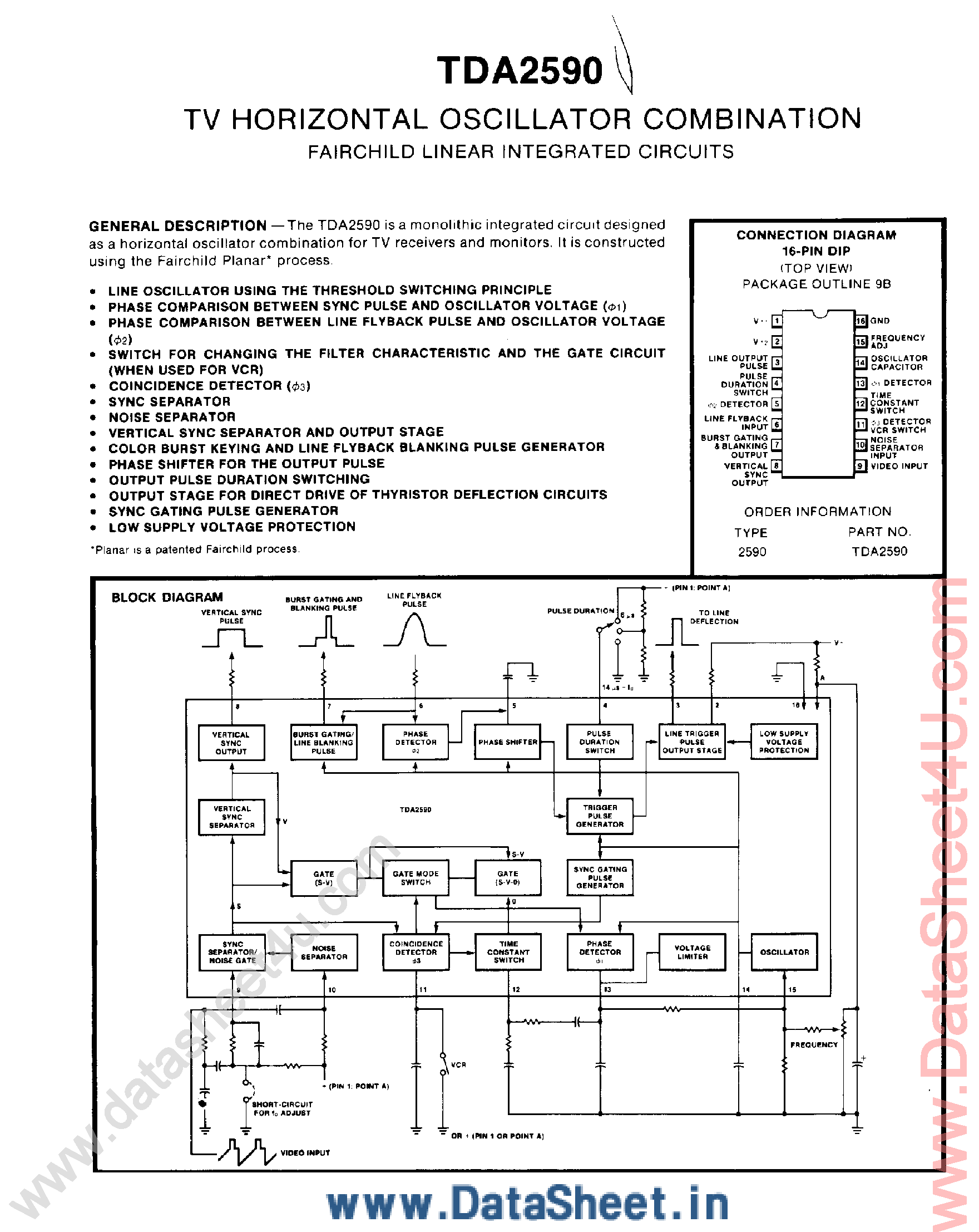 Datasheet TDA2590 - TV Horizontal Oscillator Combination page 1