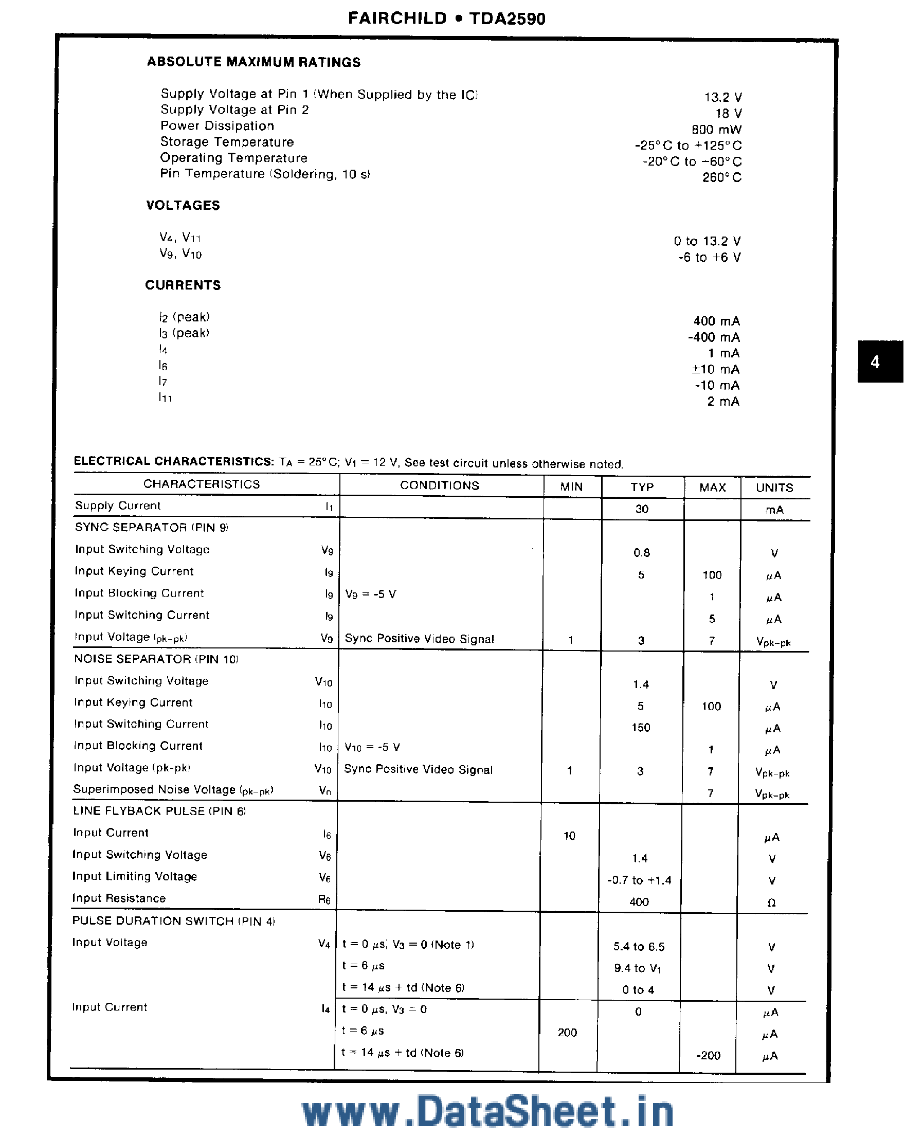 Datasheet TDA2590 - TV Horizontal Oscillator Combination page 2