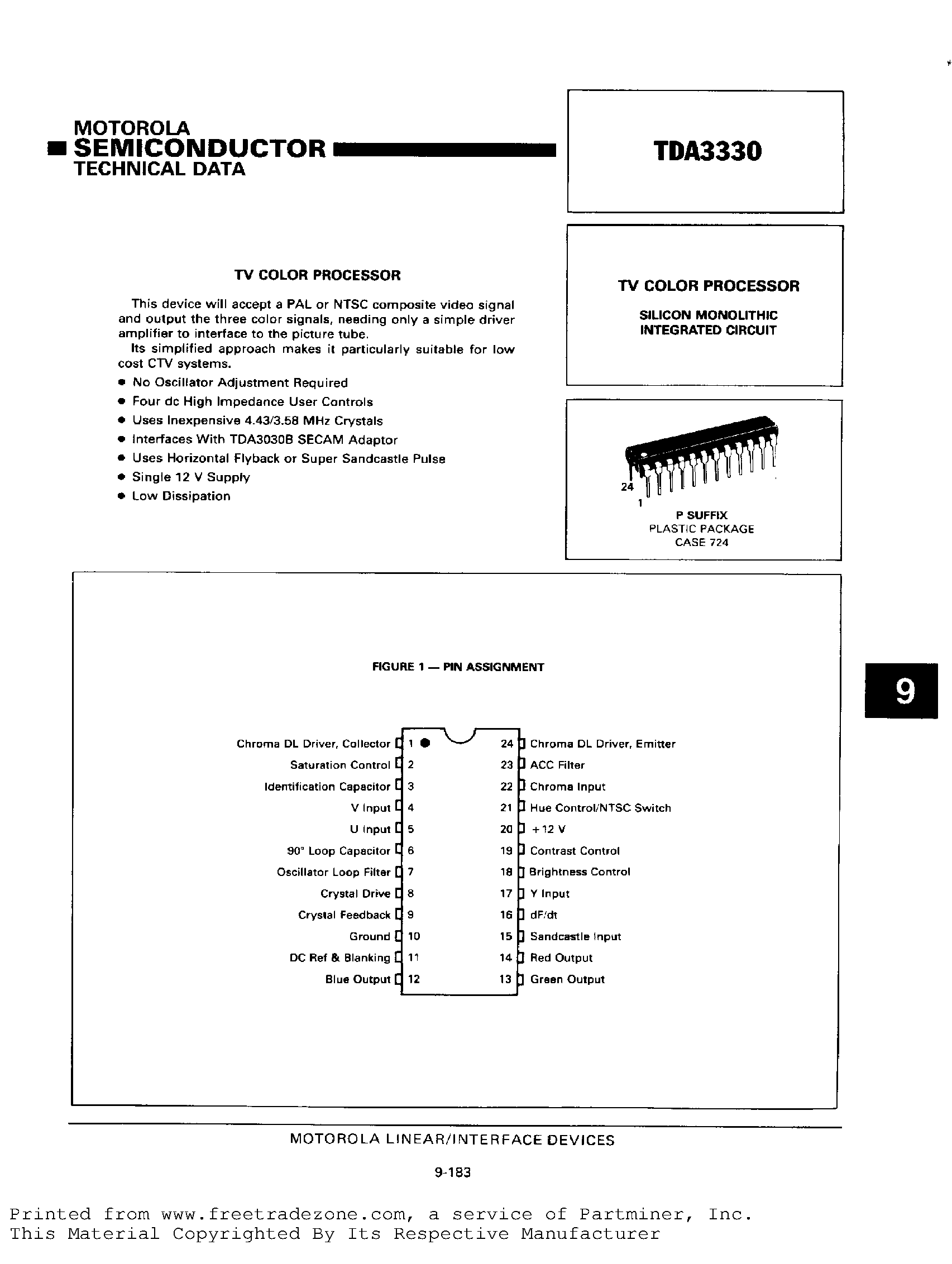 Datasheet TDA3330 - TV Color Processor page 1