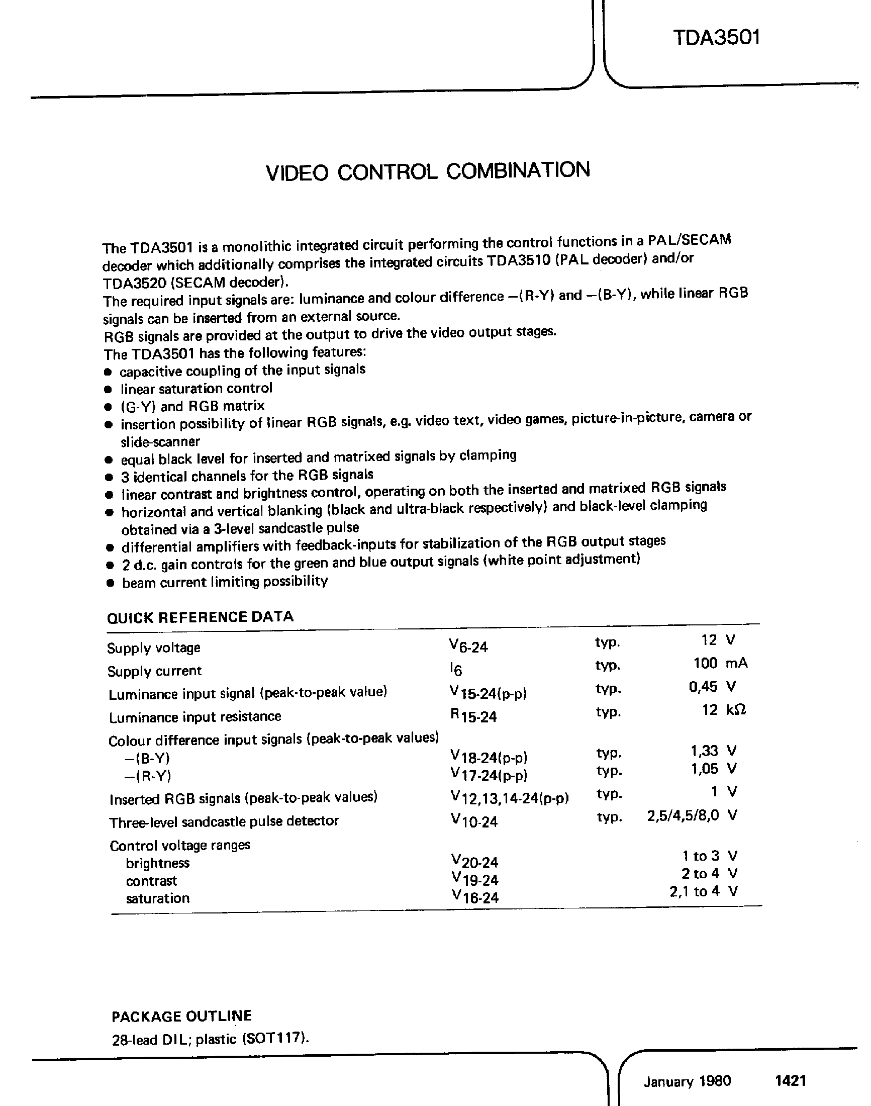 Datasheet TDA3501 - Video Control Combination page 1