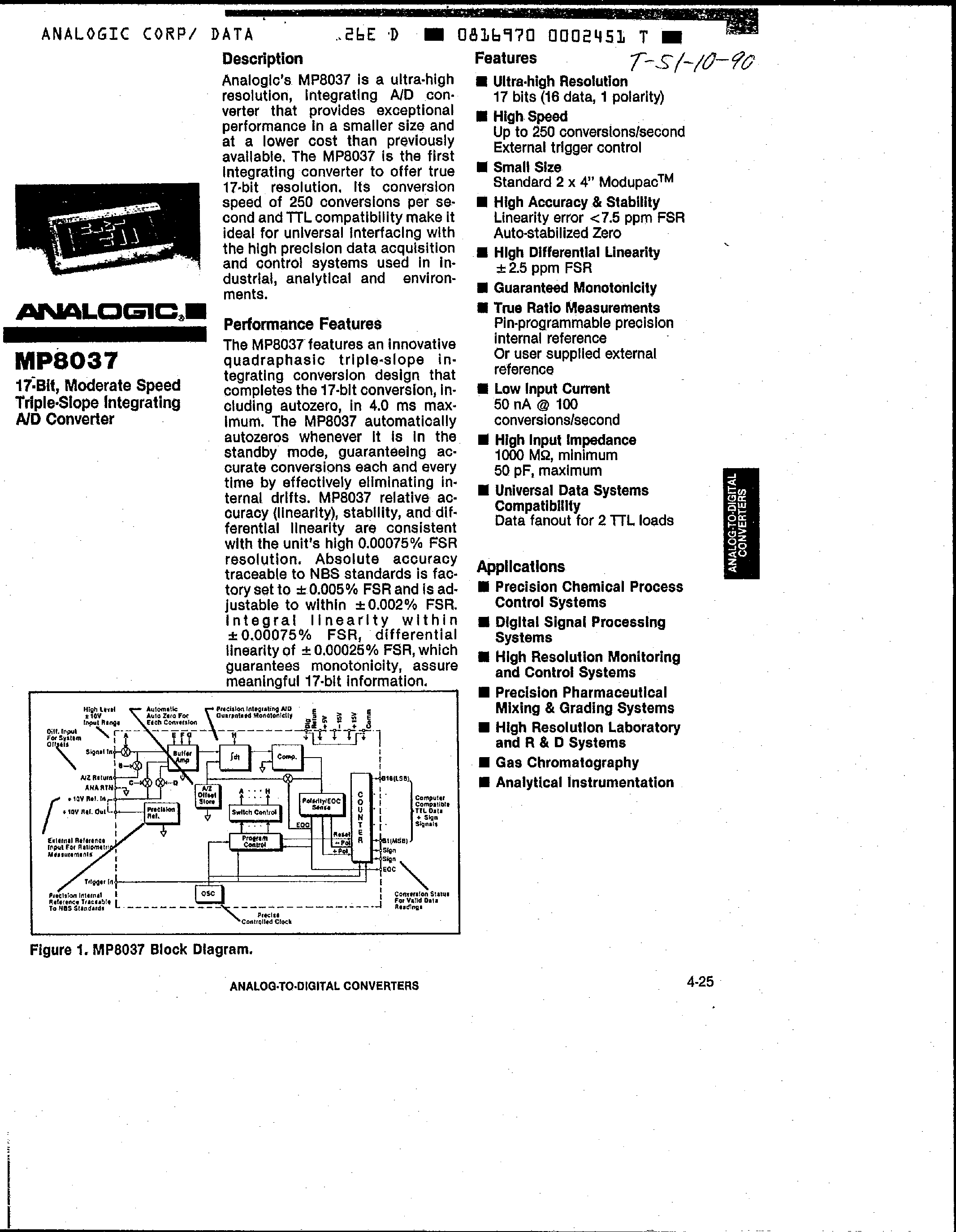 Даташит MP8037 - 17 Bit Moderate Speed Triple-Slope Integrating A/D Converter страница 1