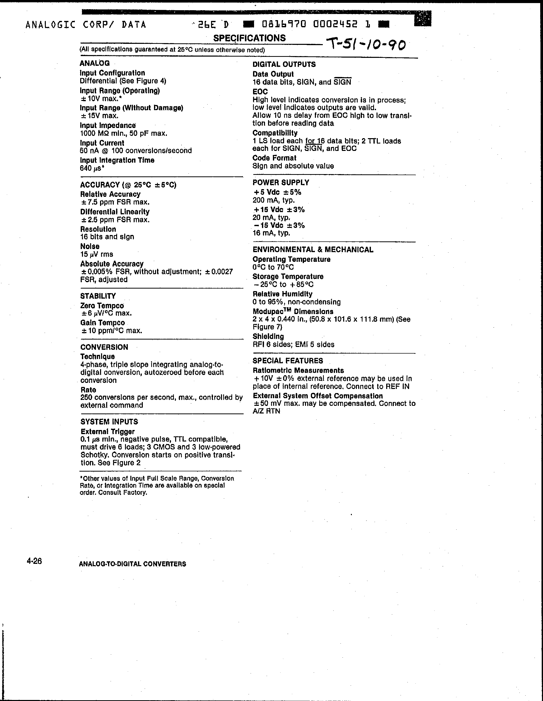 Даташит MP8037 - 17 Bit Moderate Speed Triple-Slope Integrating A/D Converter страница 2