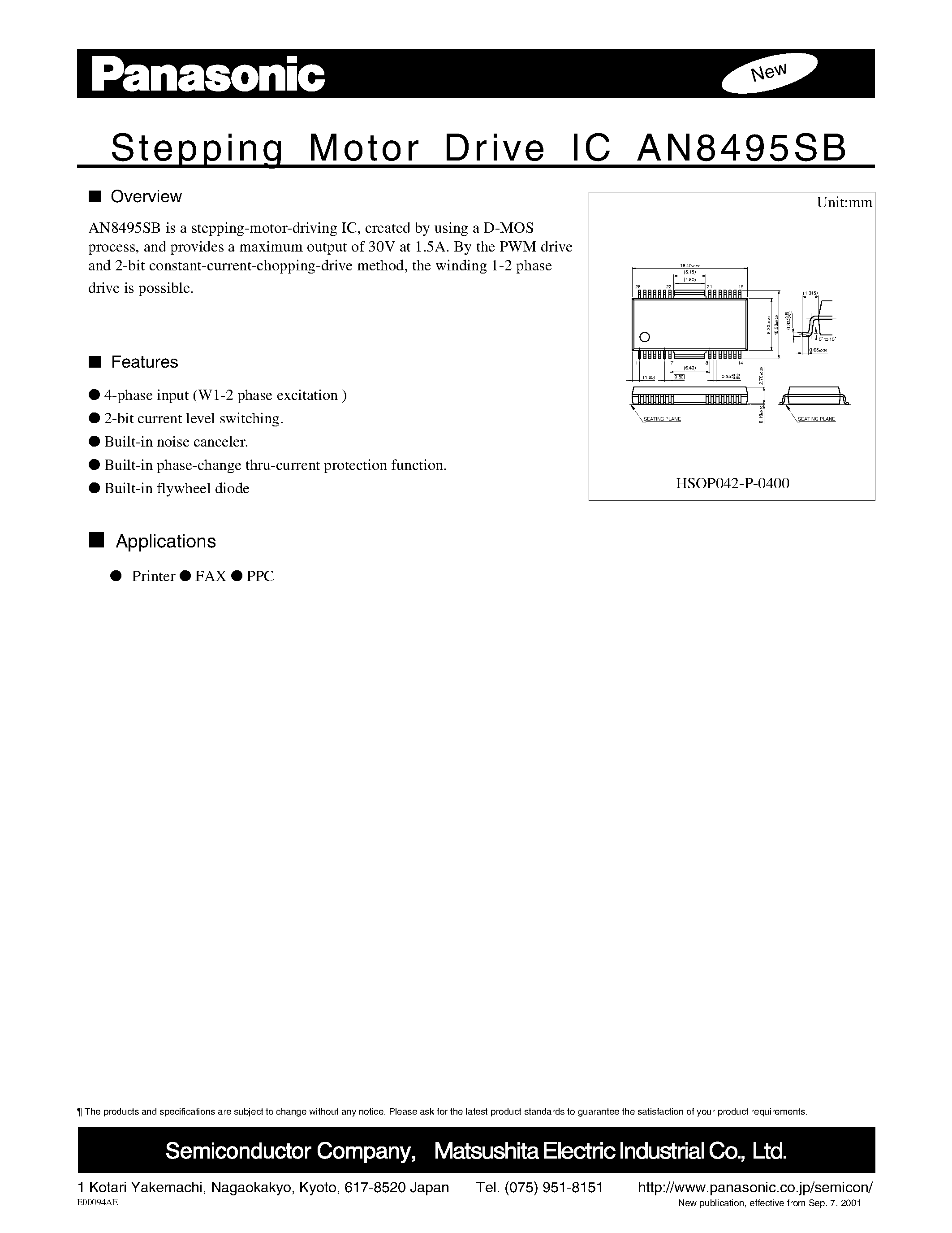 Даташит AN8495SB - Stepping Motor Drive IC страница 1