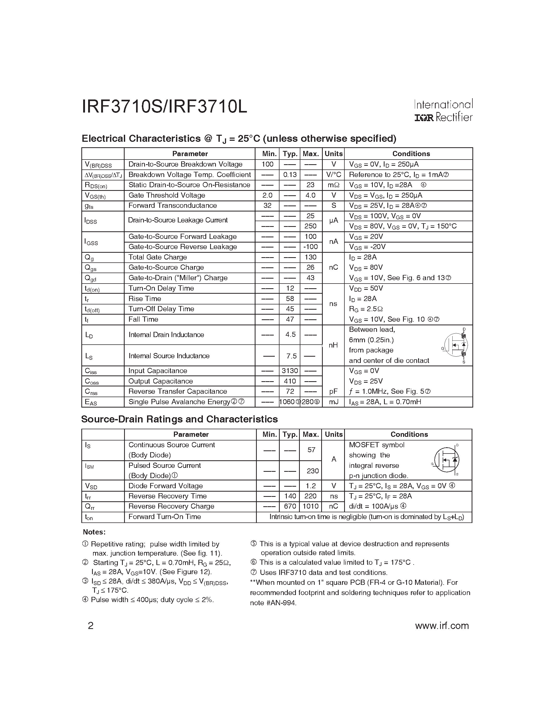 Datasheet IRF3710x page 2 Datasheet IRF3710x - HEXFET Power MOSFET page 2