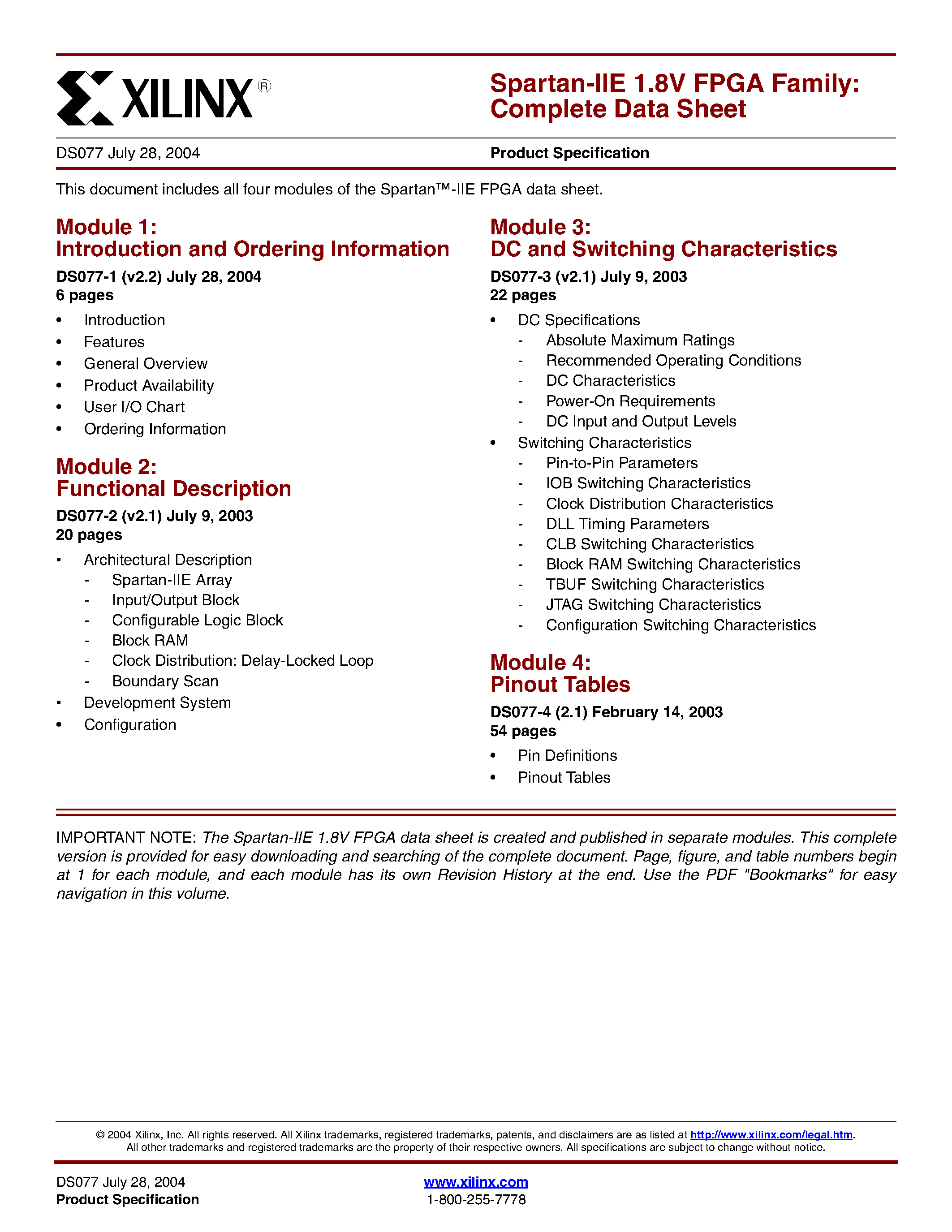 Datasheet XC2S400E6Fxxx page 1 Datasheet XC2S400E6Fxxx - Spartan-IIE 1.8V FPGA Family page 1