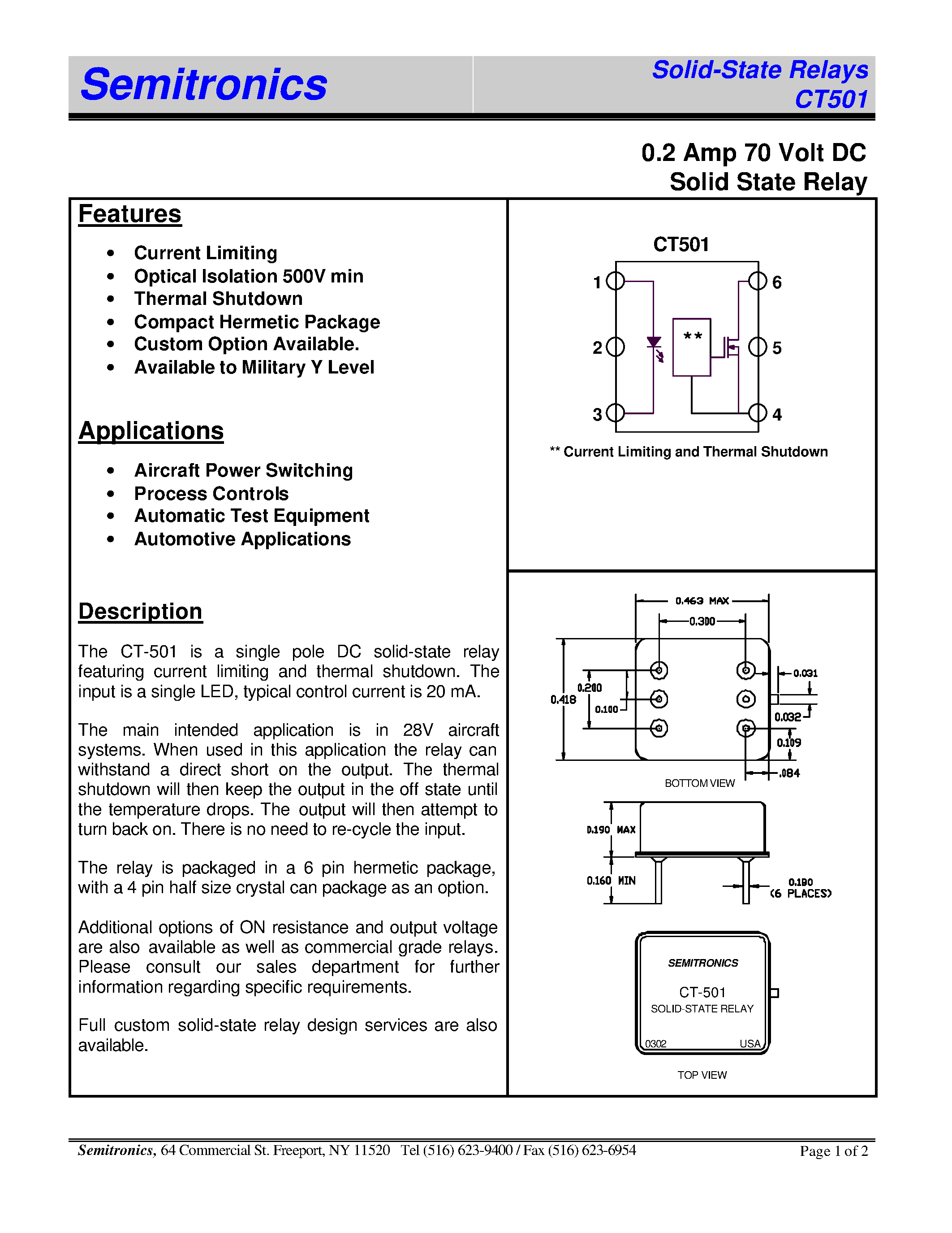 Datasheet CT501 - Solid State Relays page 1