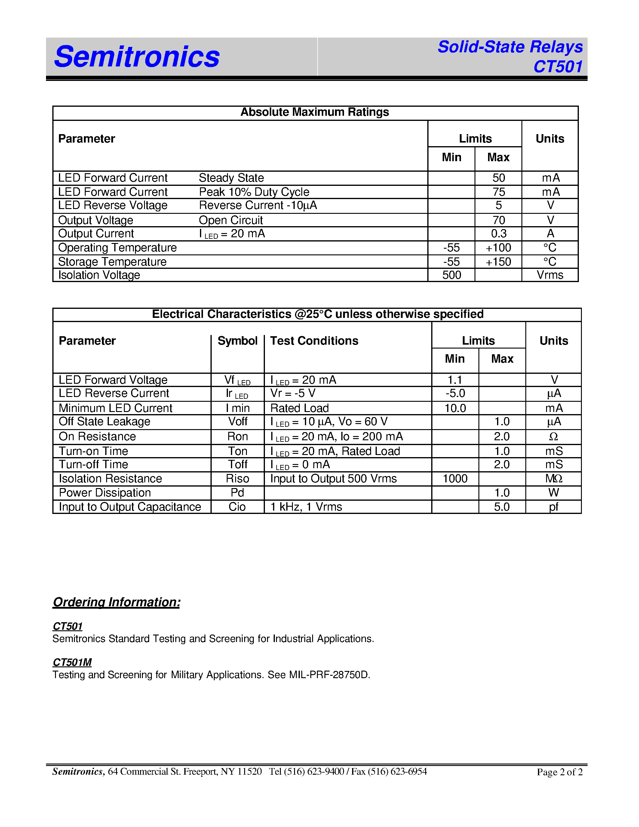 Datasheet CT501 - Solid State Relays page 2