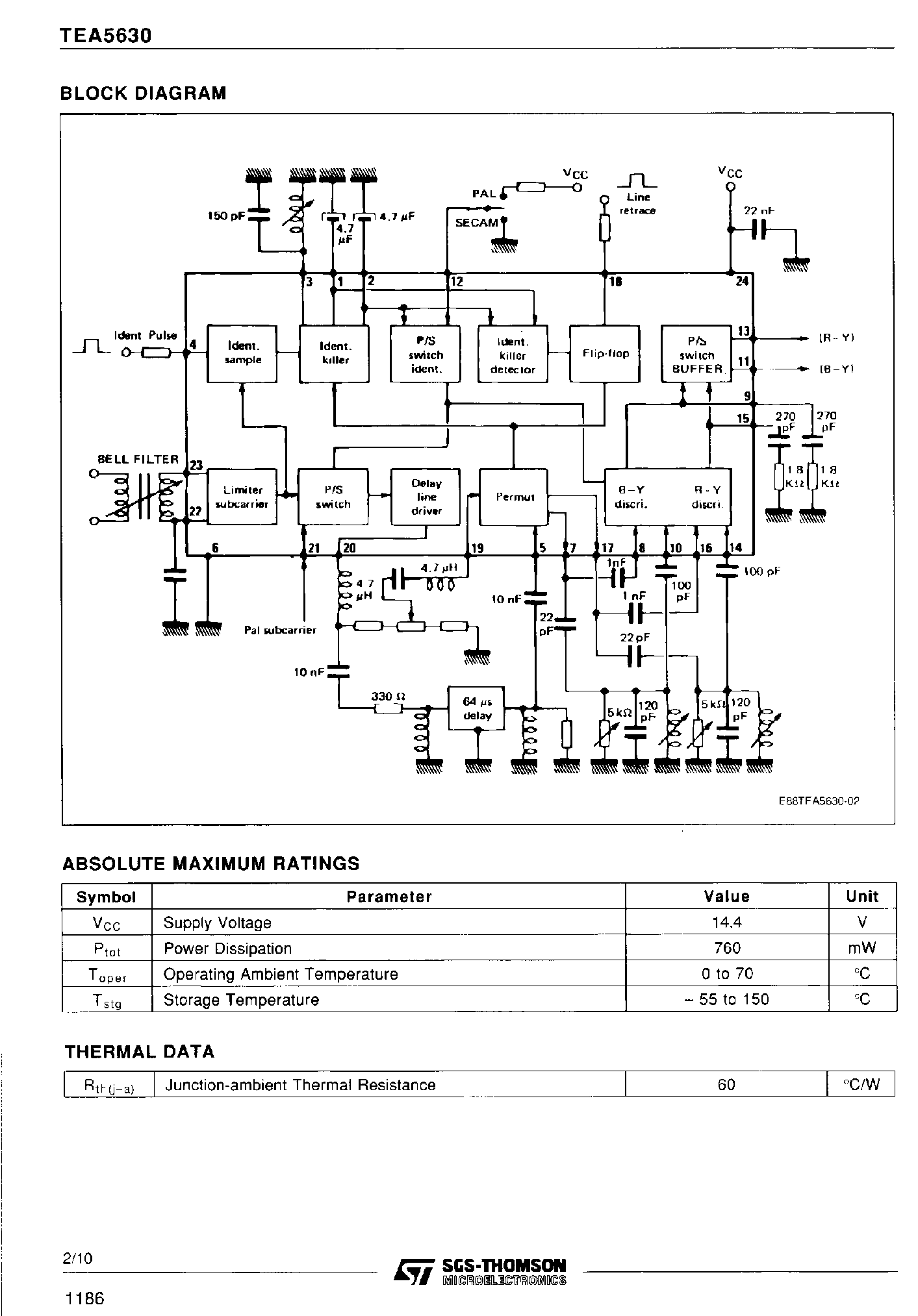 Даташит на микросхему TEA5630 страница 2 Даташит TEA5630 - Color TV Secam Decoder for Low Cost TV Sets страница 2