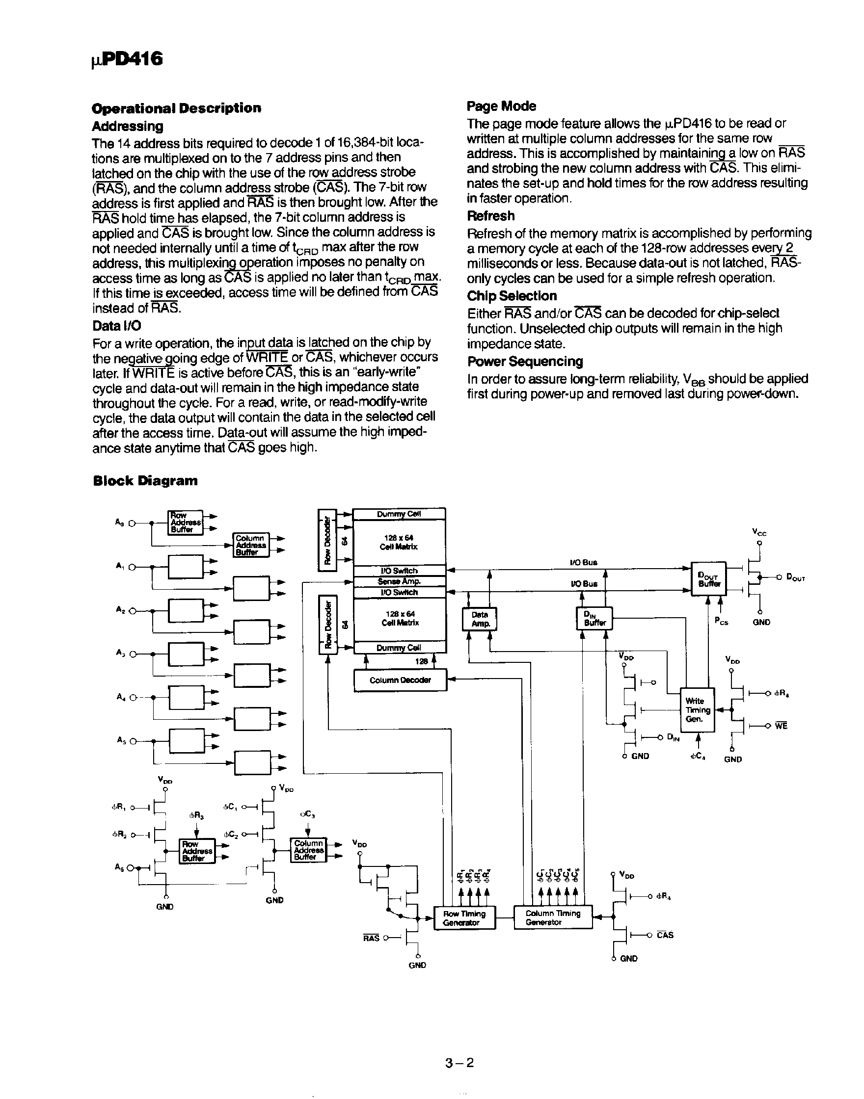 Datasheet UPD416 page 2 Datasheet UPD416 - 16384 x 1 Bit DYNAMIC NMOS RAM page 2