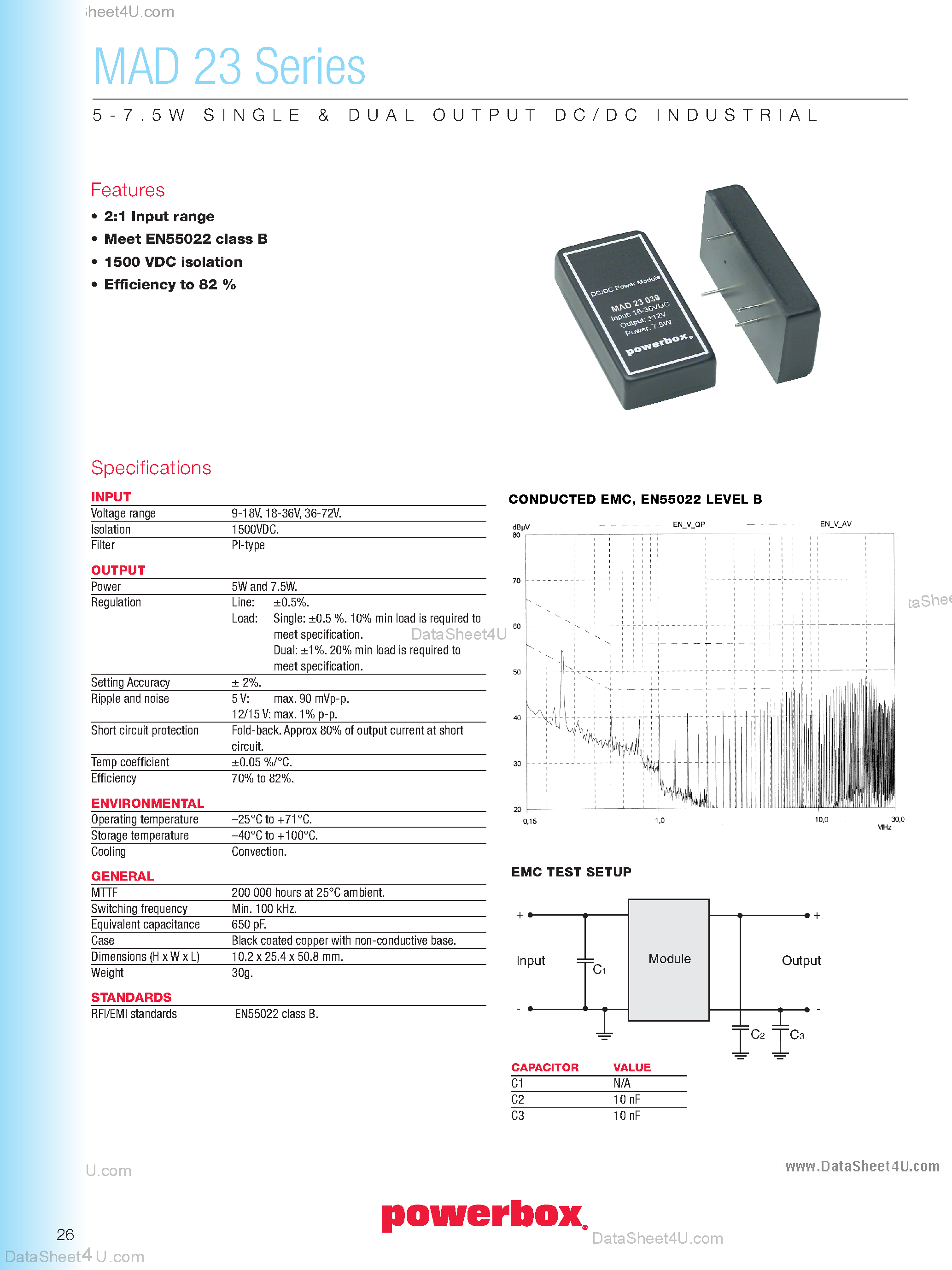 Даташит MAD23 - 5 - 7.5 W Single & Dual Output DC/DC Industrial страница 1