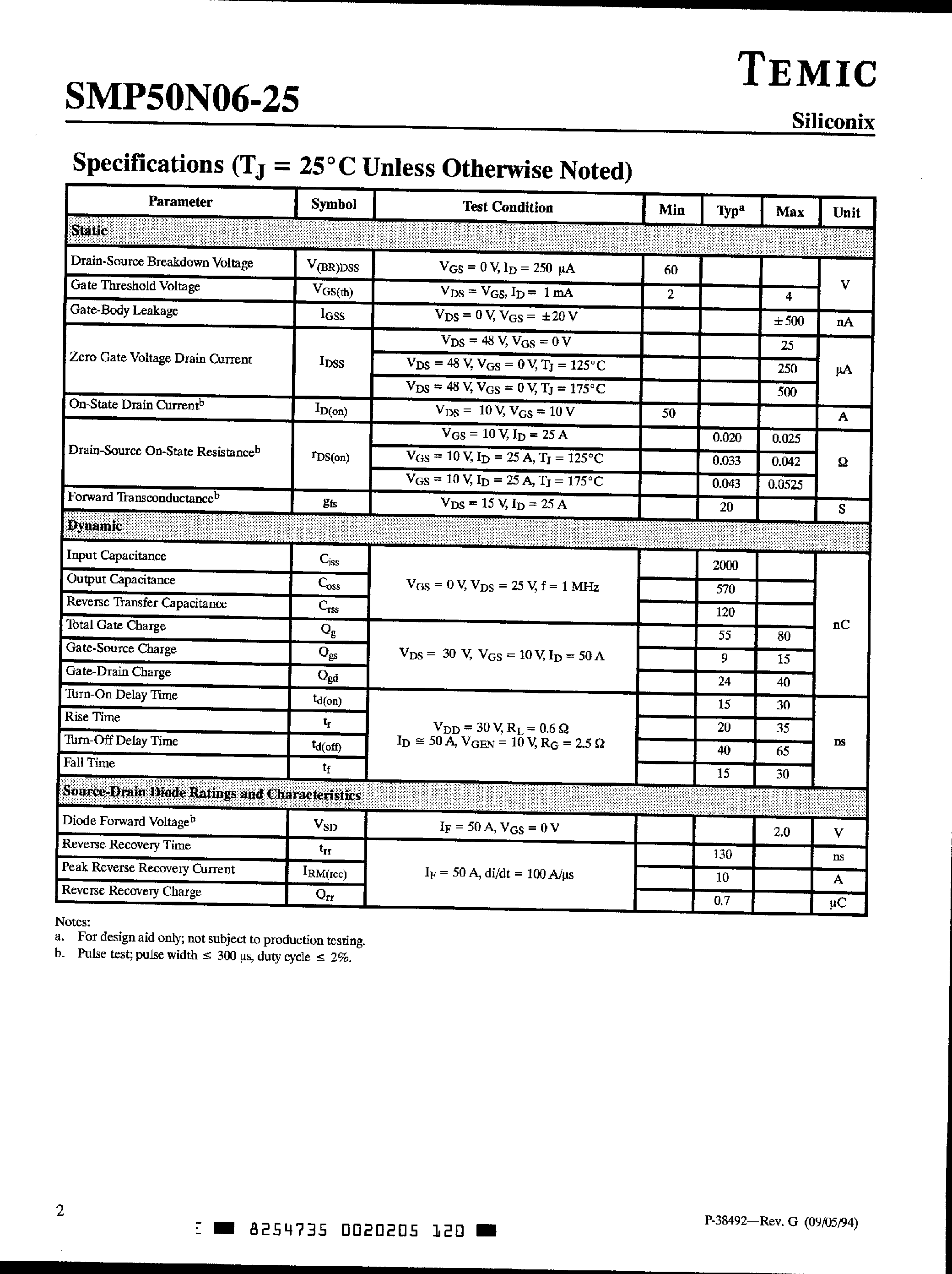Даташит на микросхему SMP50N06-25 страница 2 Даташит SMP50N06-25 - N-Channel Enhancement-Mode MOSFET страница 2