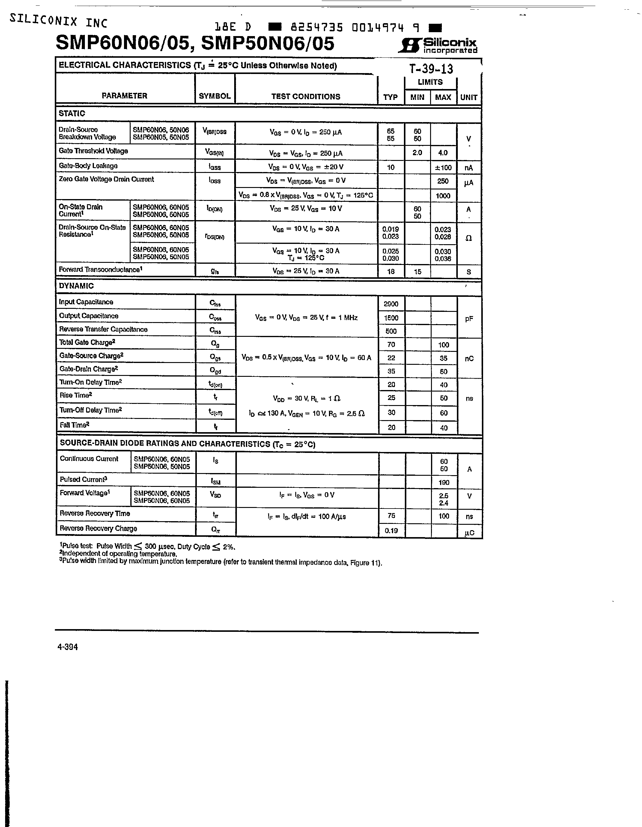Datasheet SMP50N0x page 2 Datasheet SMP50N0x - (SMP60N0x) N-Channel Enhancement-Mode Transistor page 2