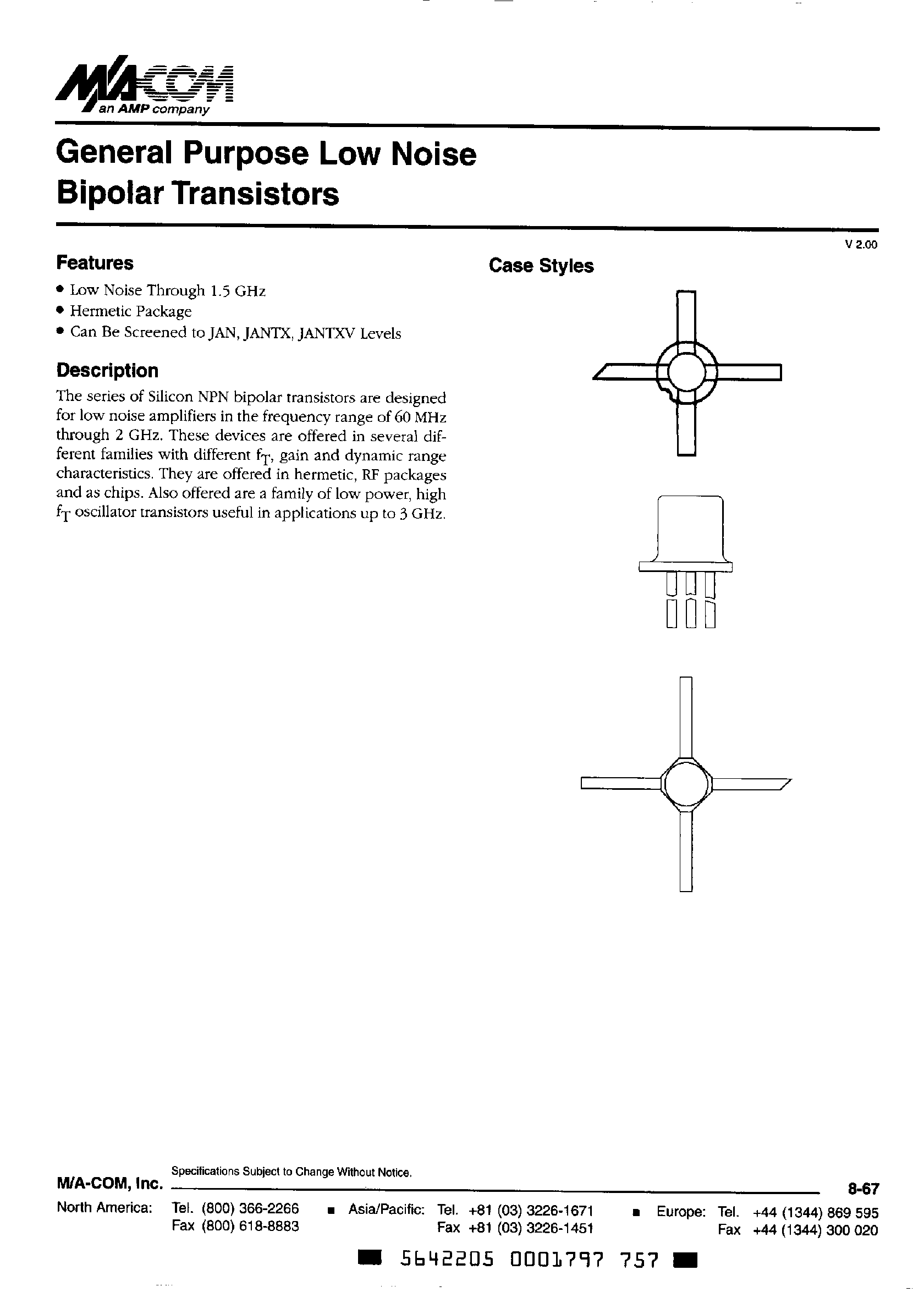 Даташит MA42xxx - Low Noise Bipolar Transistors страница 1